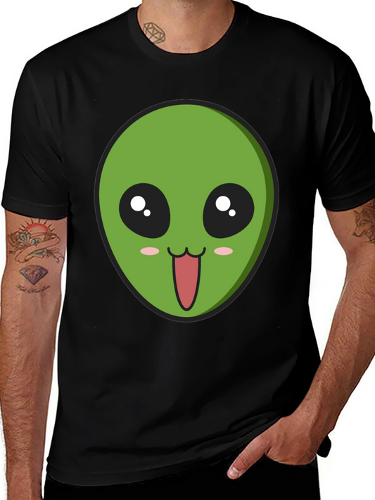 Alien Face Graphic Tee - Black Cotton Comfort