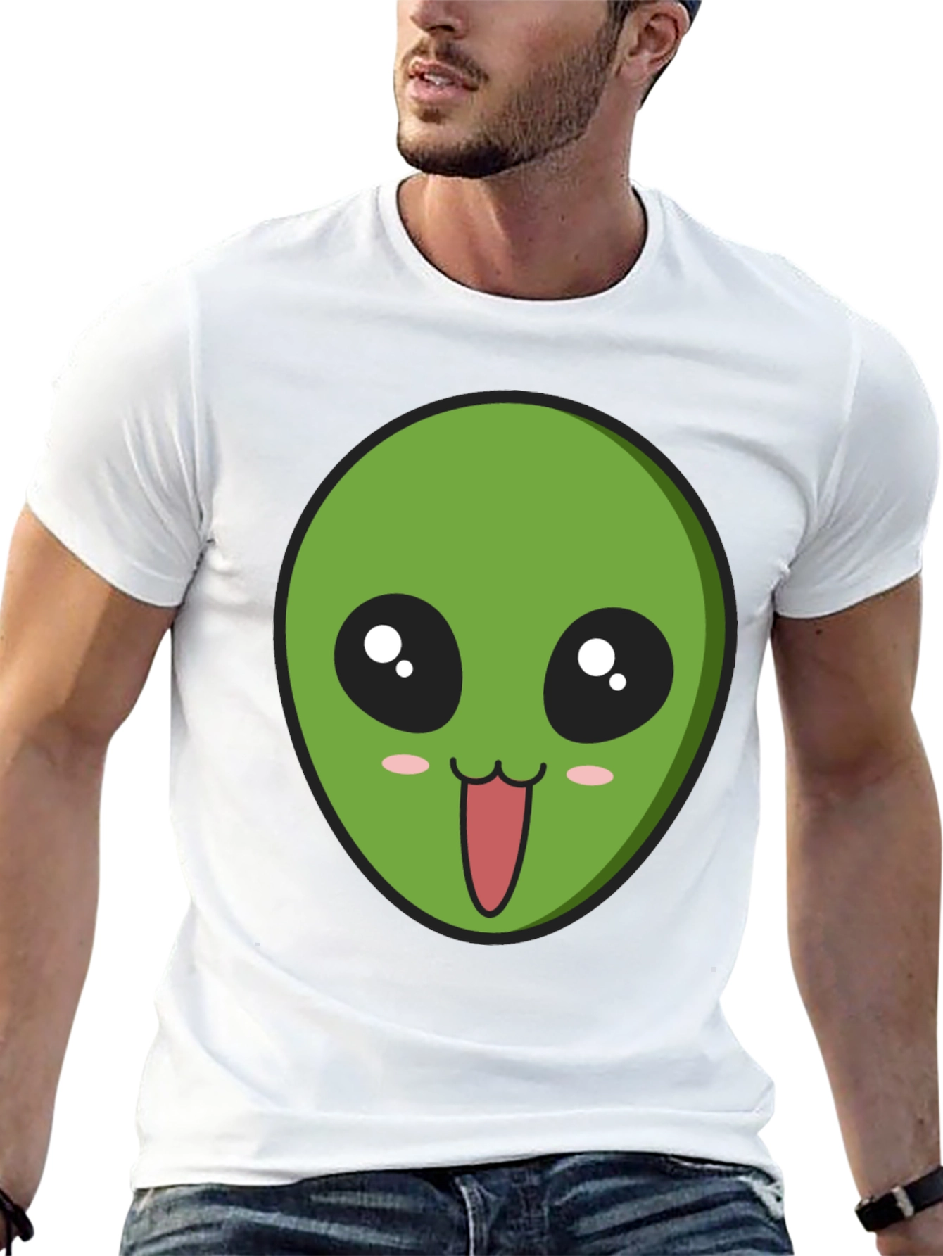 Alien Face Graphic Tee - Black Cotton Comfort