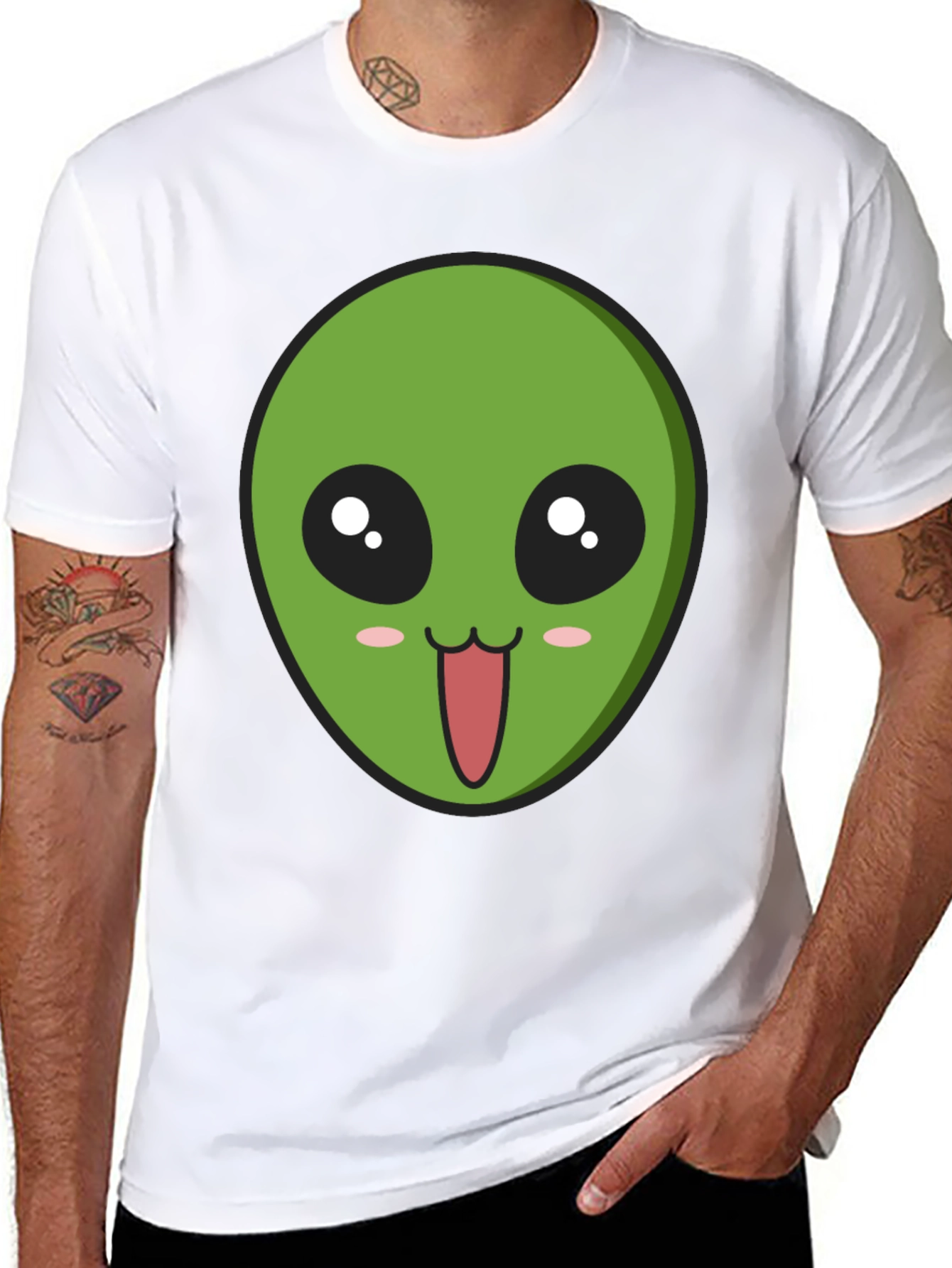 Alien Face Graphic Tee - Black Cotton Comfort