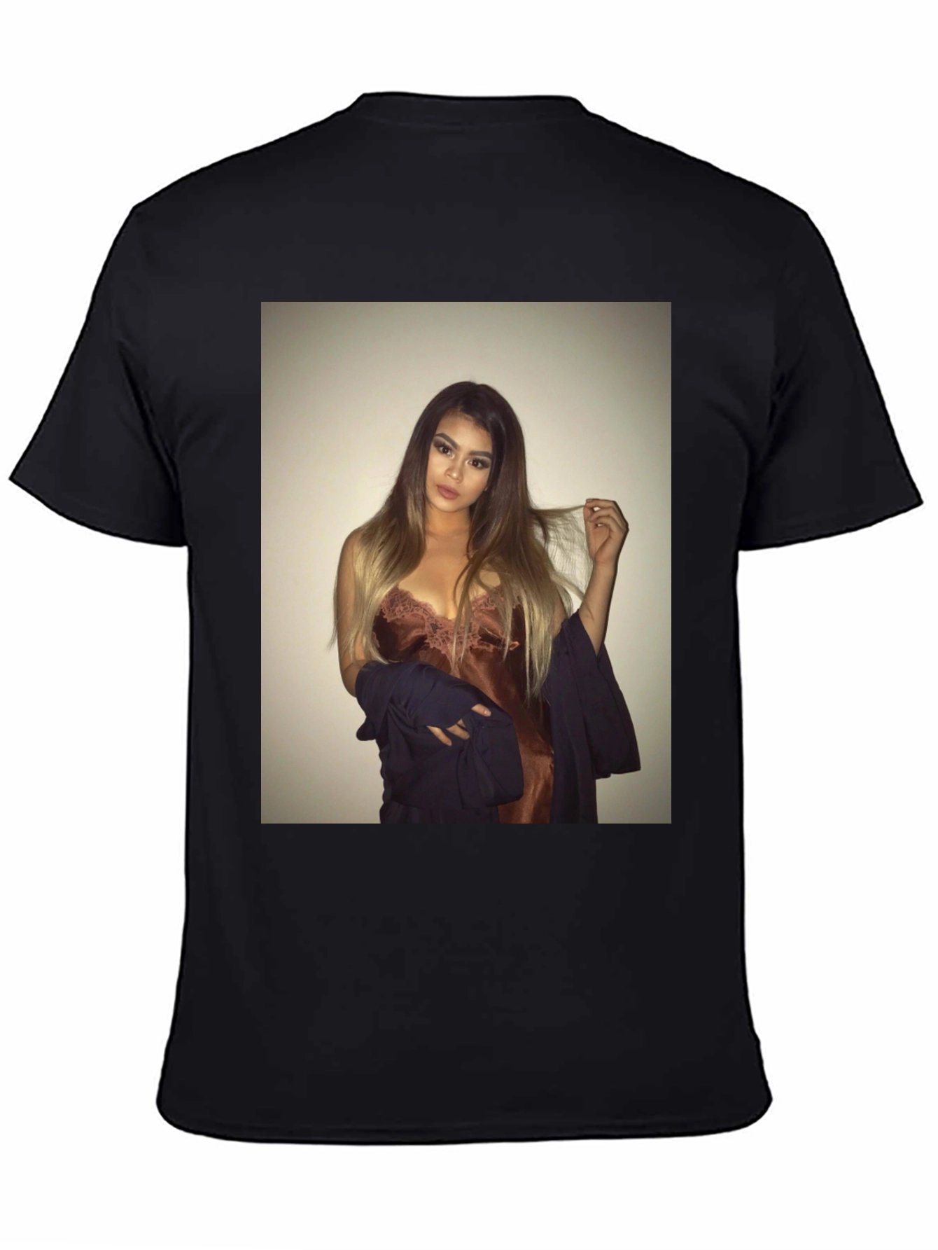 Black Tee with Glamorous Woman Graphic
