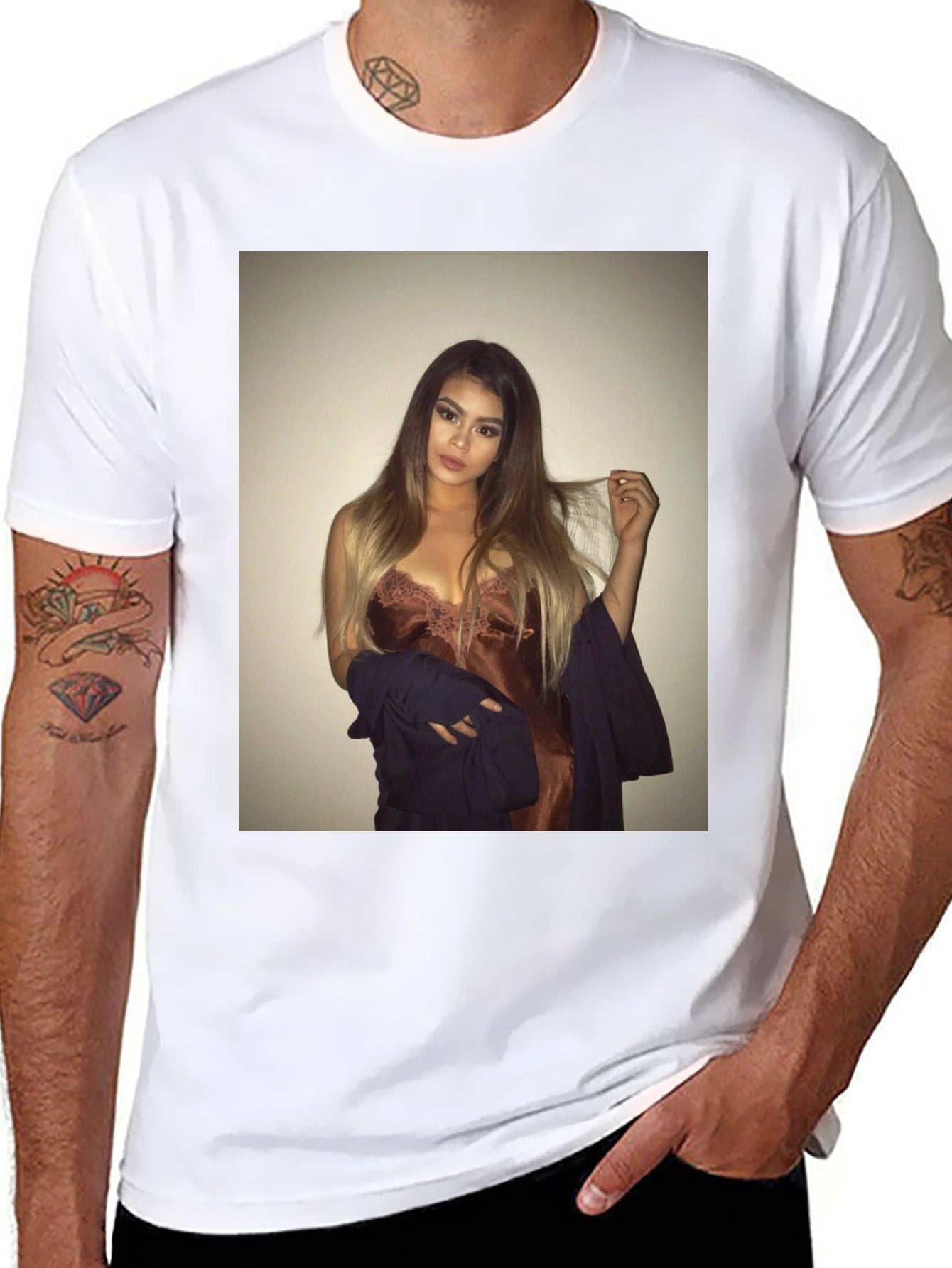 Black Tee with Glamorous Woman Graphic