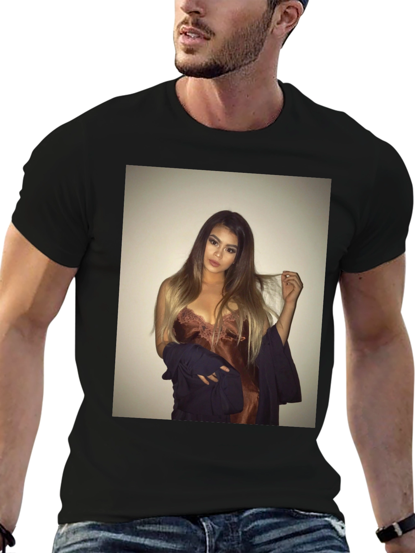 Black Tee with Glamorous Woman Graphic