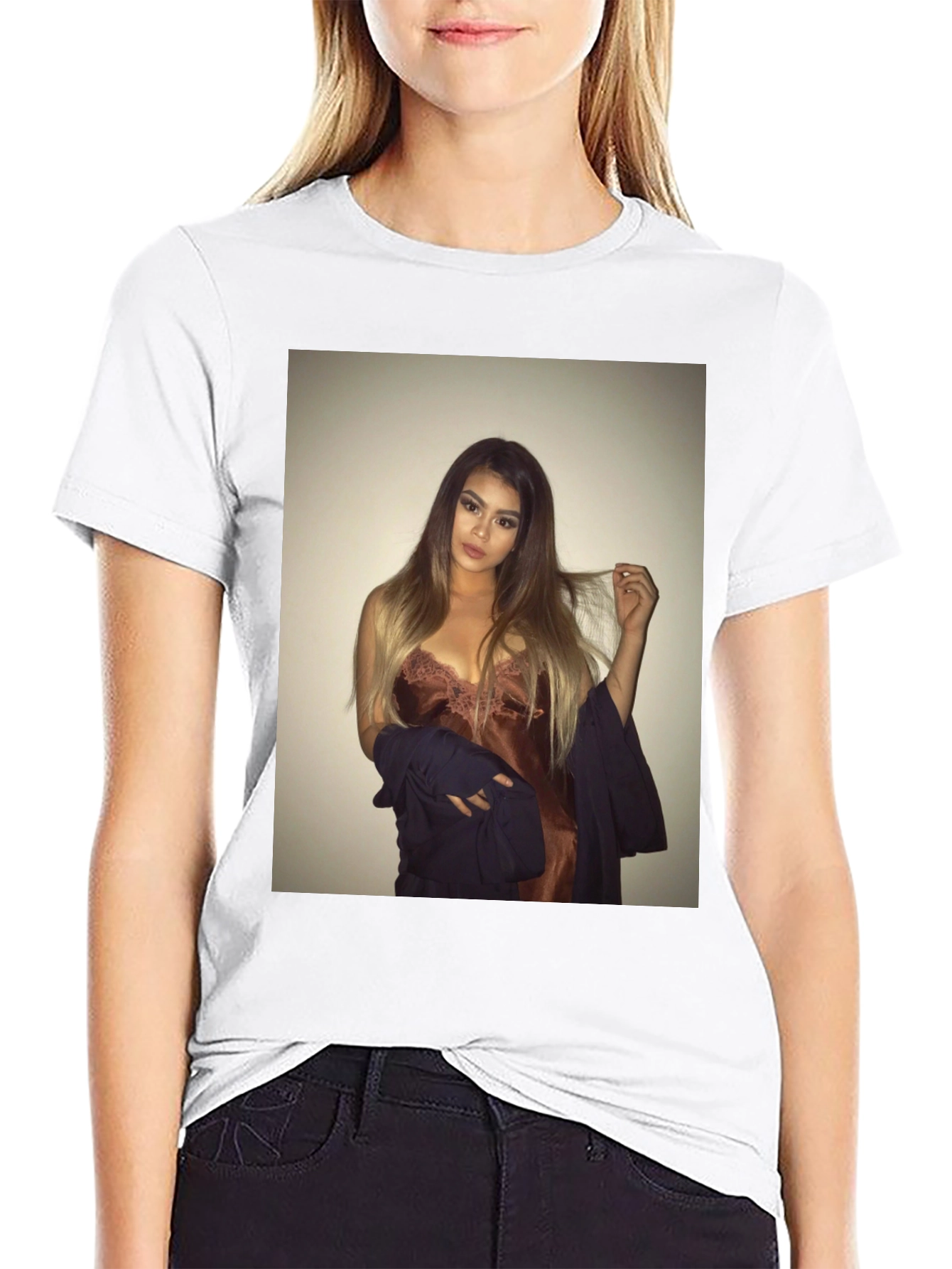 Black Tee with Glamorous Woman Graphic