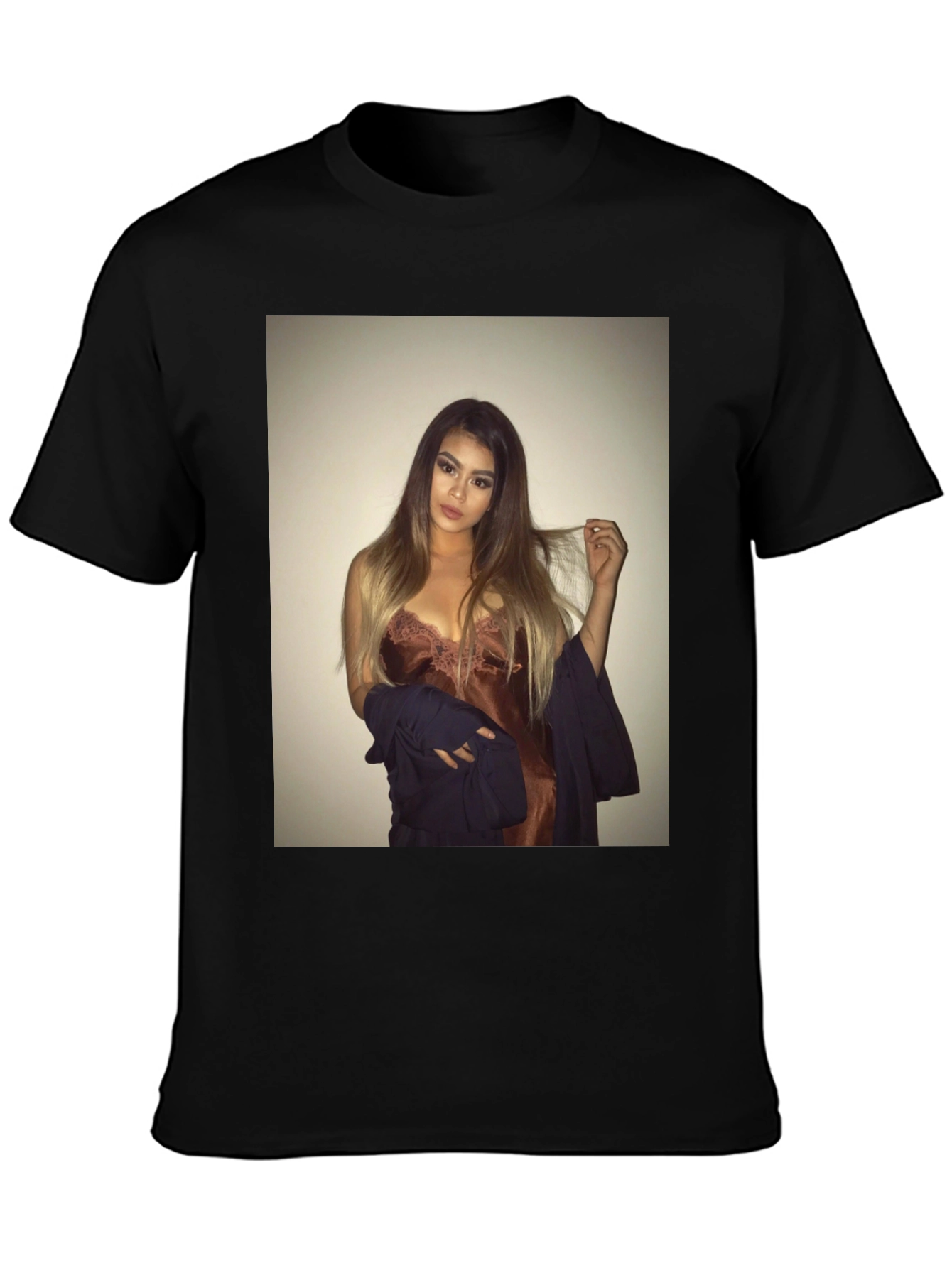 Black Tee with Glamorous Woman Graphic