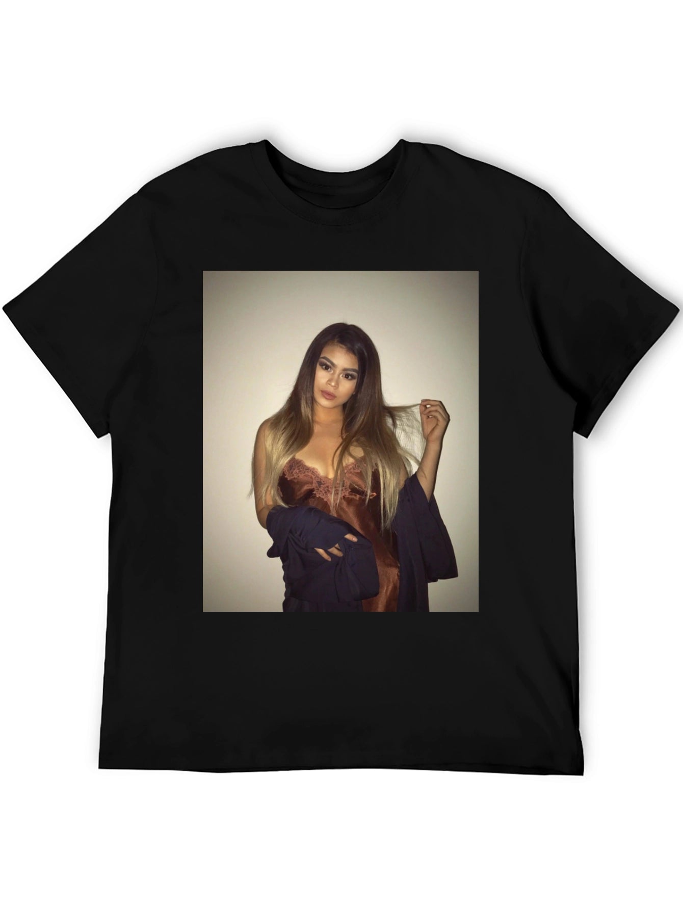 Black Tee with Glamorous Woman Graphic