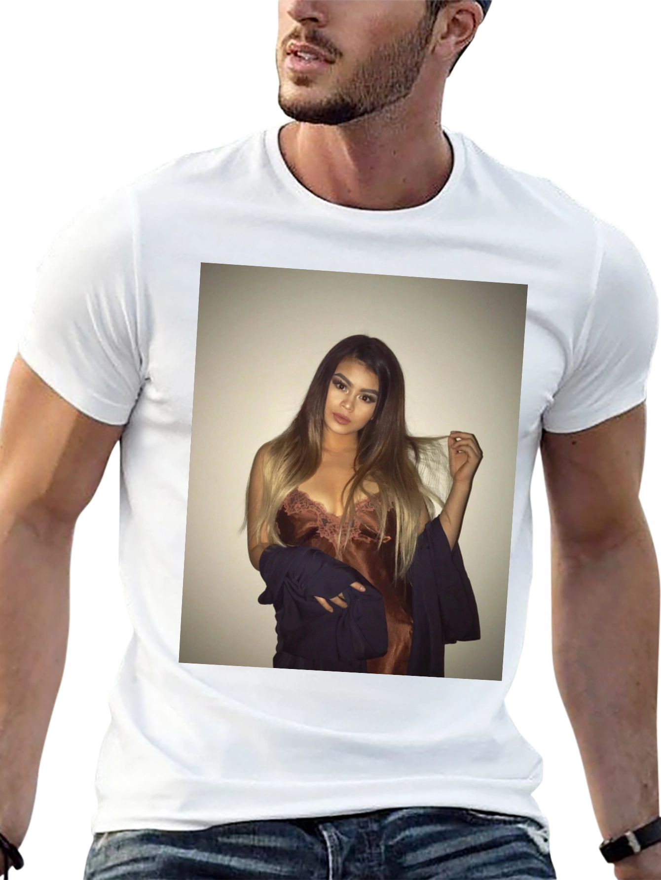 Black Tee with Glamorous Woman Graphic