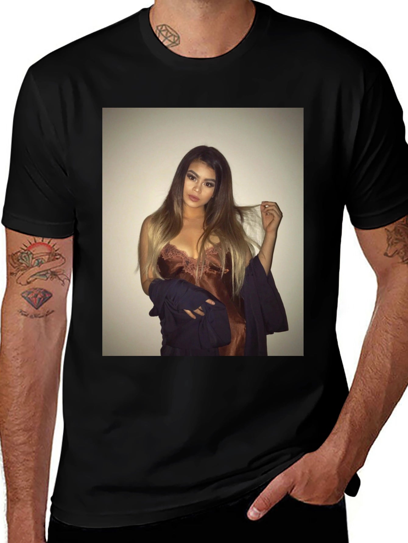 Black Tee with Glamorous Woman Graphic
