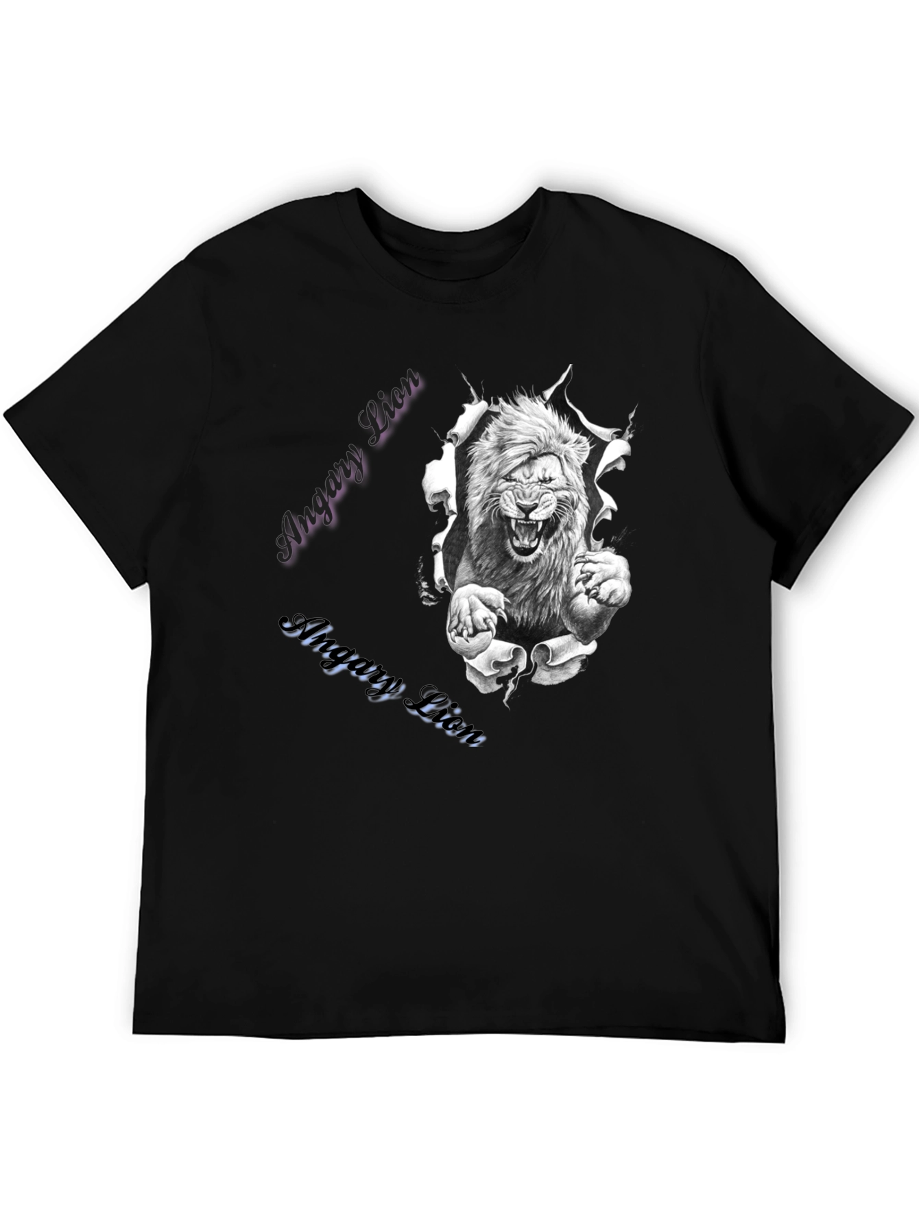 Mens Angry Lion Graphic Print T-Shirt - Black