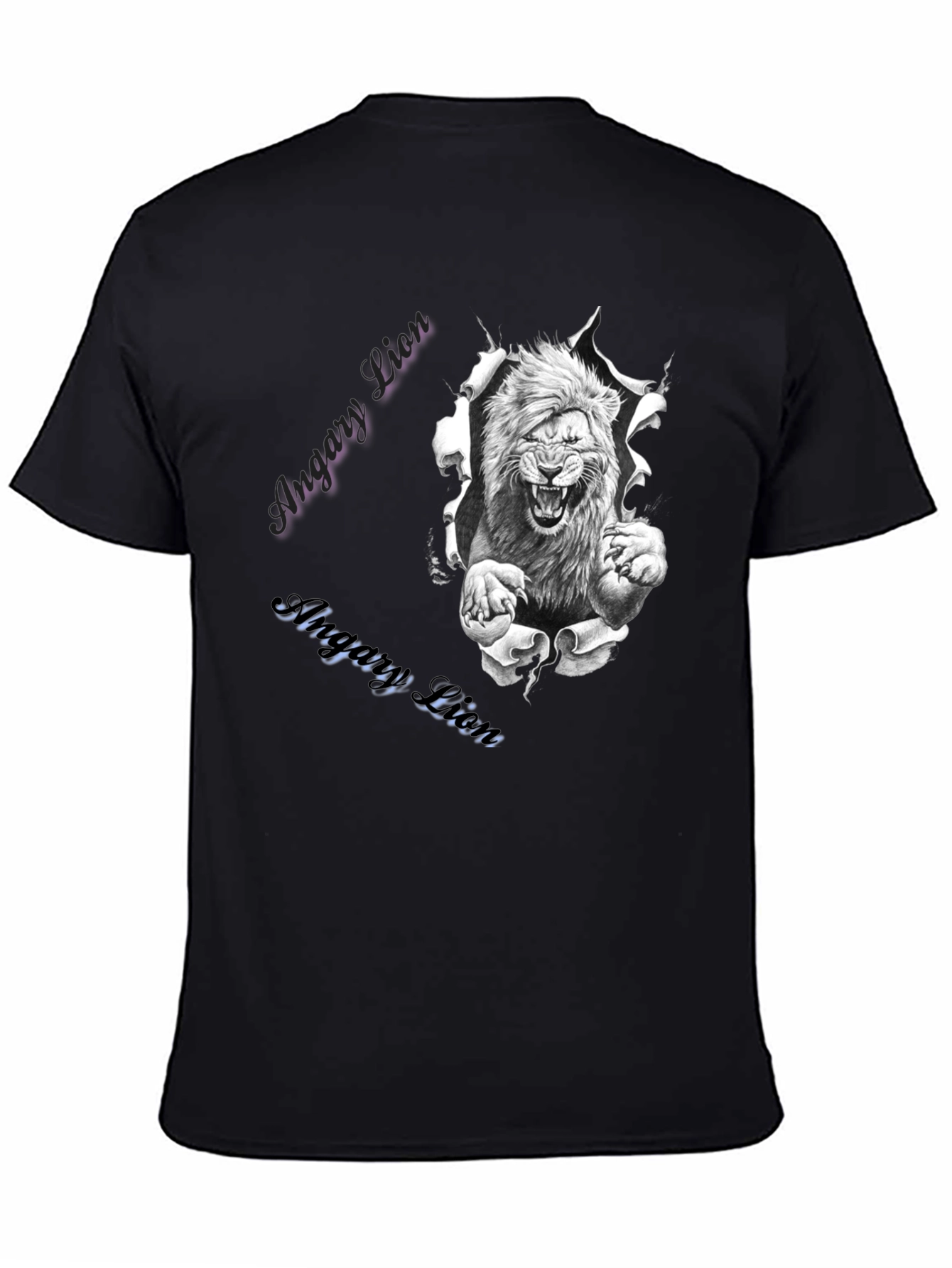 Mens Angry Lion Graphic Print T-Shirt - Black