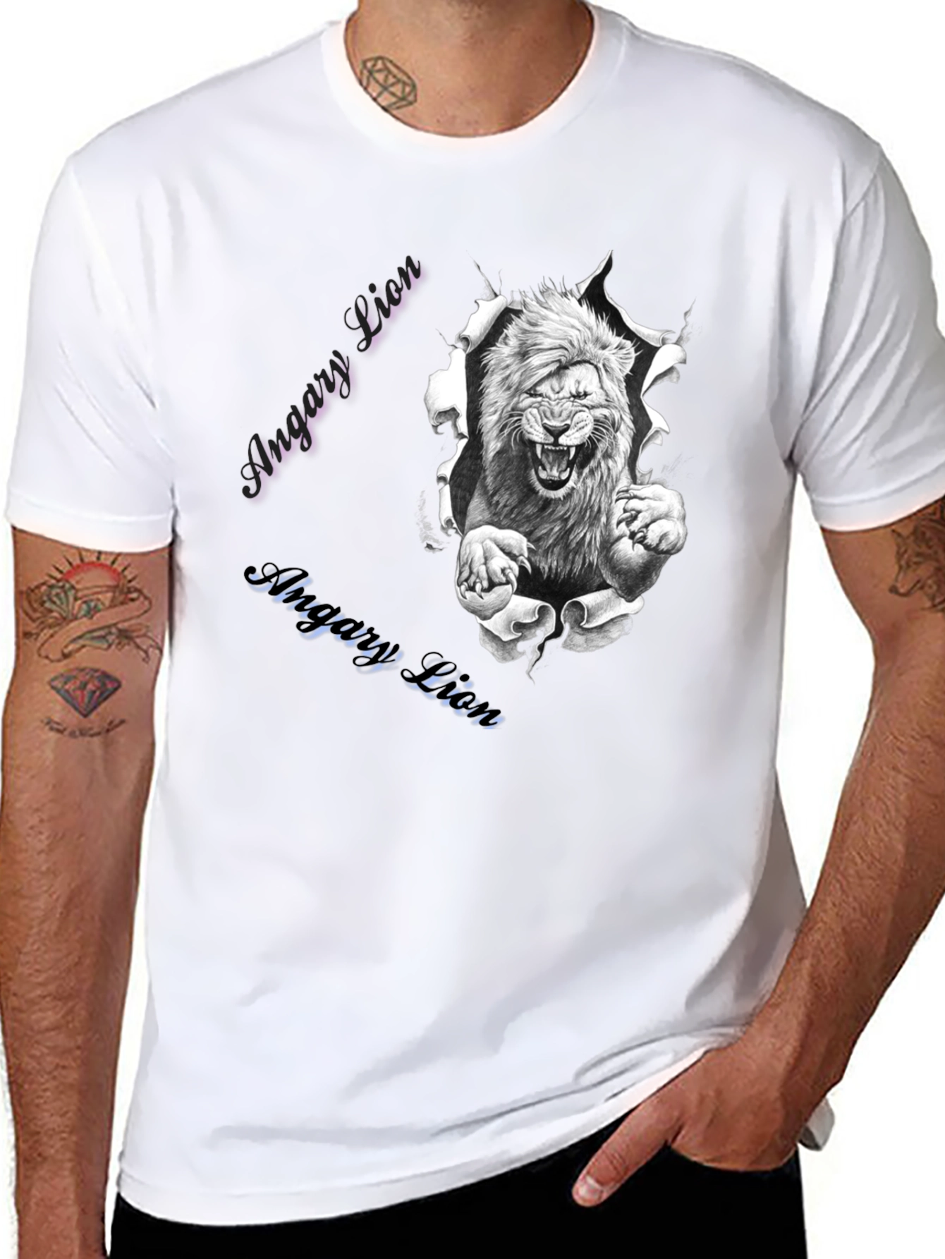 Mens Angry Lion Graphic Print T-Shirt - Black