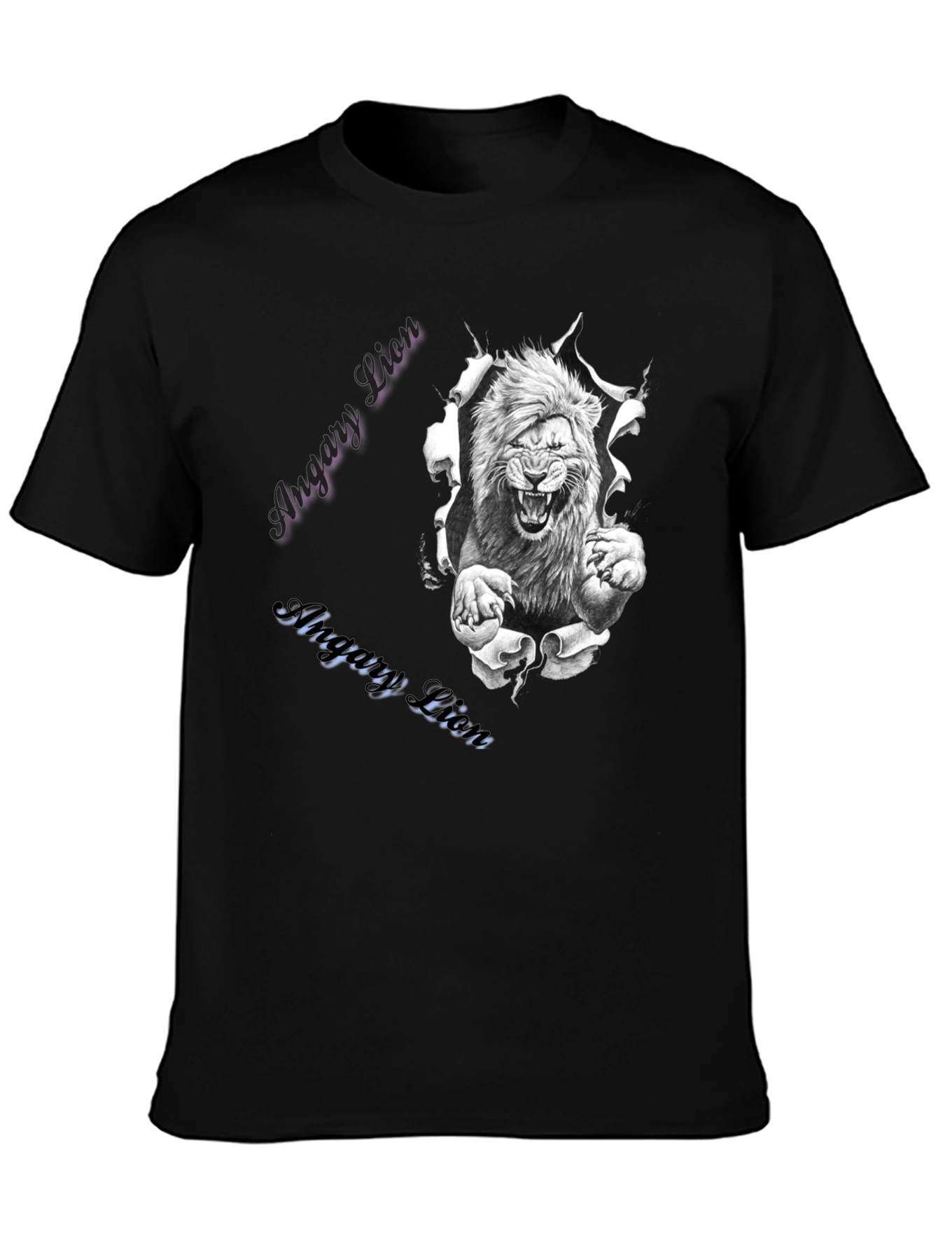 Mens Angry Lion Graphic Print T-Shirt - Black