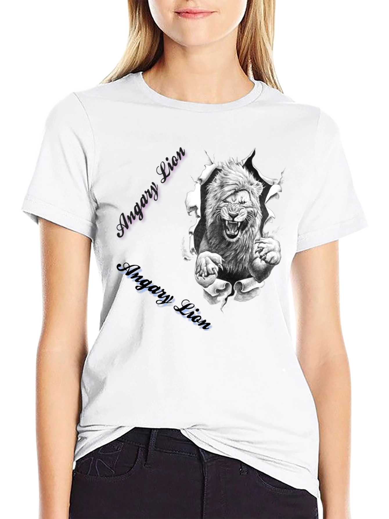 Mens Angry Lion Graphic Print T-Shirt - Black