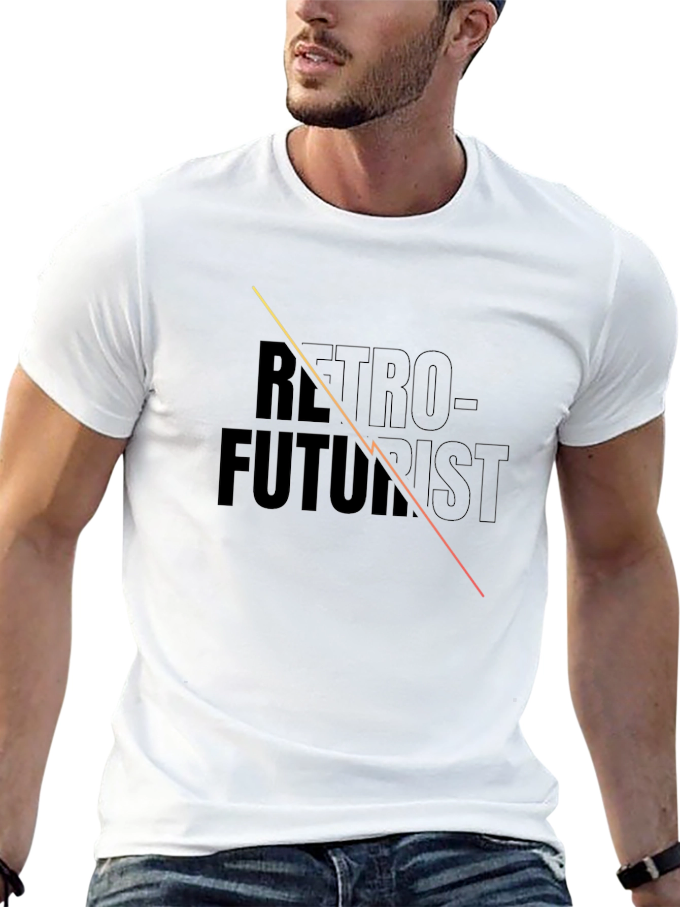 Retro-Futurist Graphic Tee - Black Cotton Blend T-Shirt