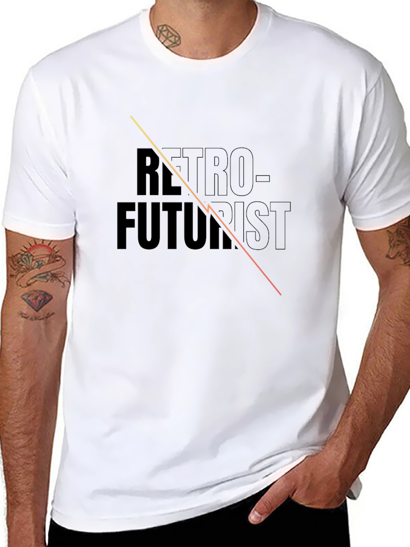 Retro-Futurist Graphic Tee - Black Cotton Blend T-Shirt