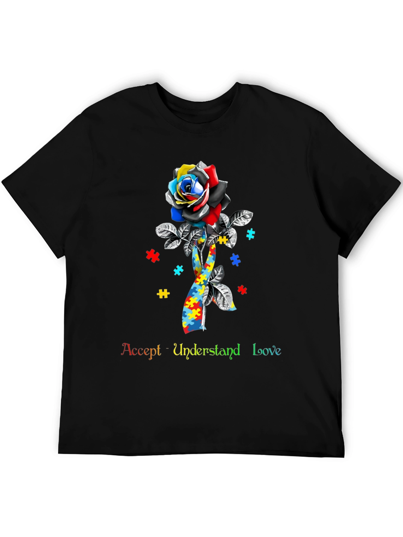 Autism Awareness Rose T-Shirt - Accept Understand Love