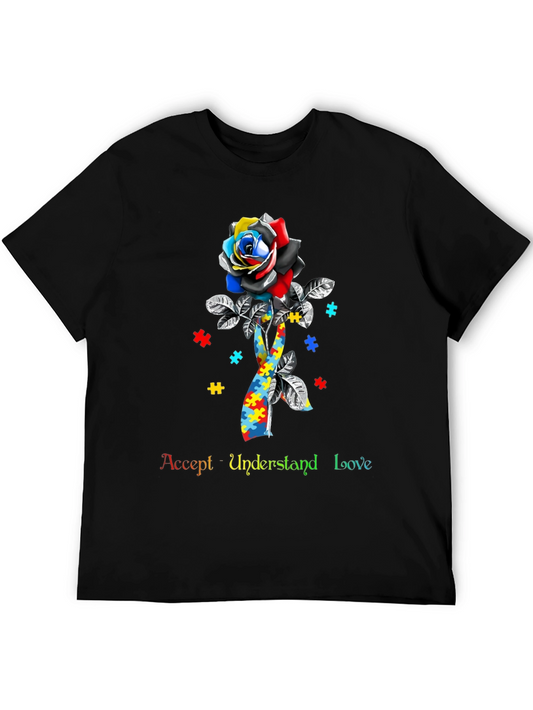 Autism Awareness Rose T-Shirt - Accept Understand Love