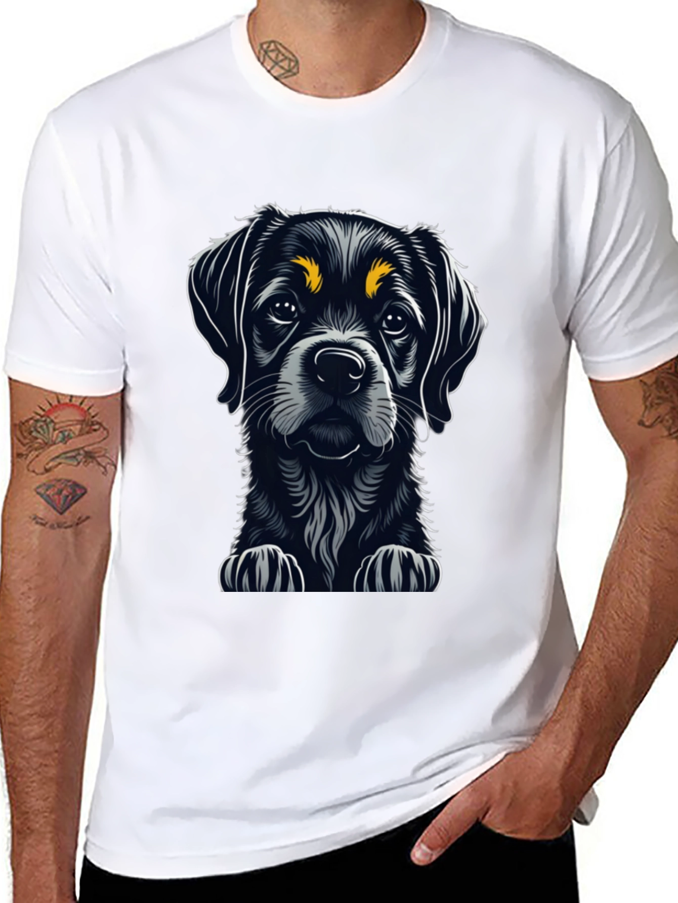 Cute Puppy Dog Graphic Tee - Black Cotton T-Shirt