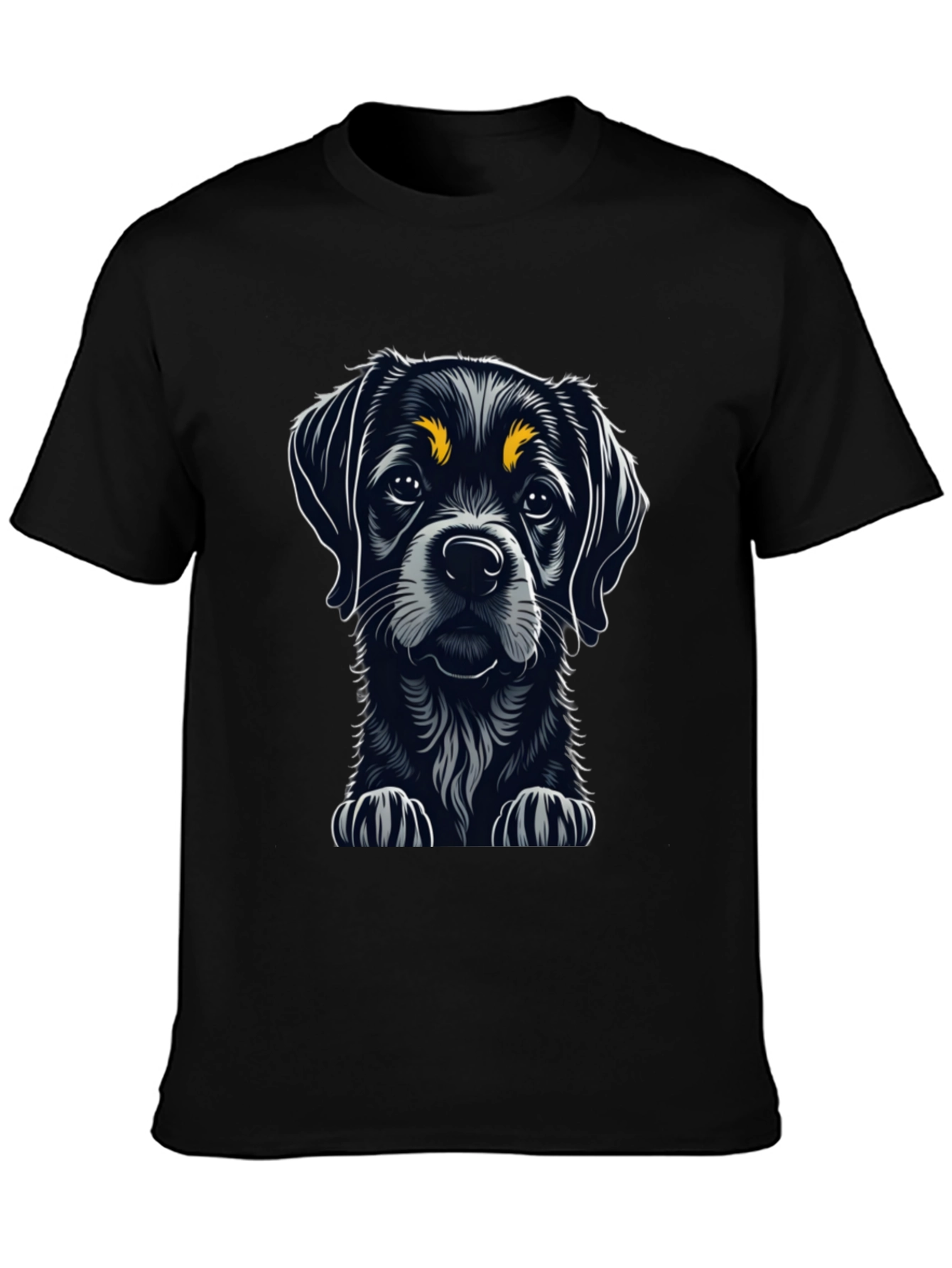 Cute Puppy Dog Graphic Tee - Black Cotton T-Shirt