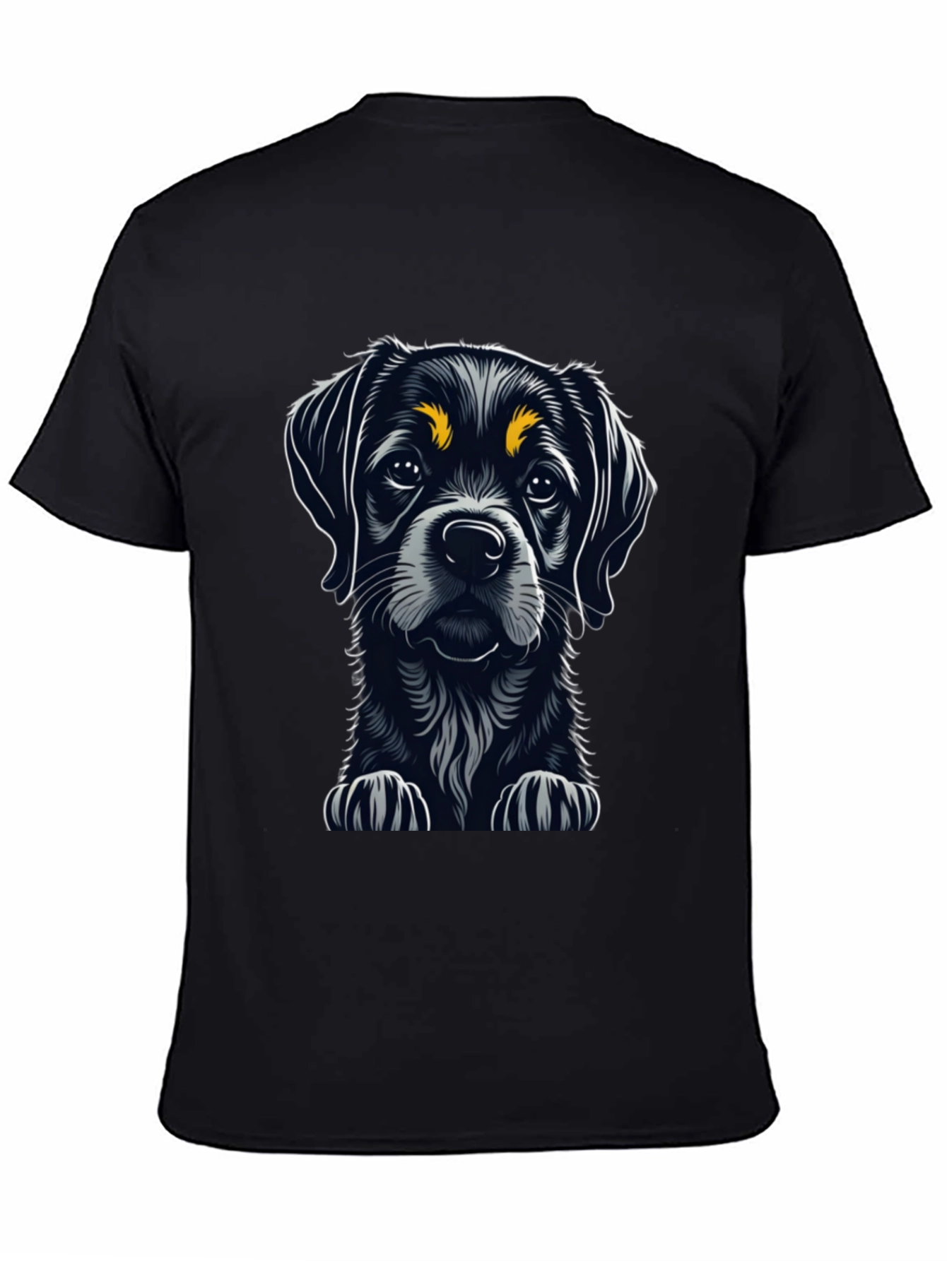 Cute Puppy Dog Graphic Tee - Black Cotton T-Shirt