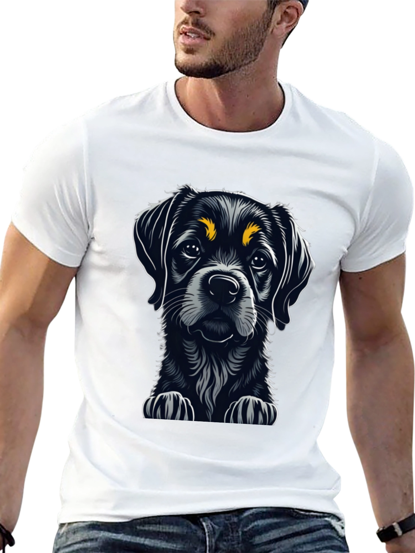 Cute Puppy Dog Graphic Tee - Black Cotton T-Shirt