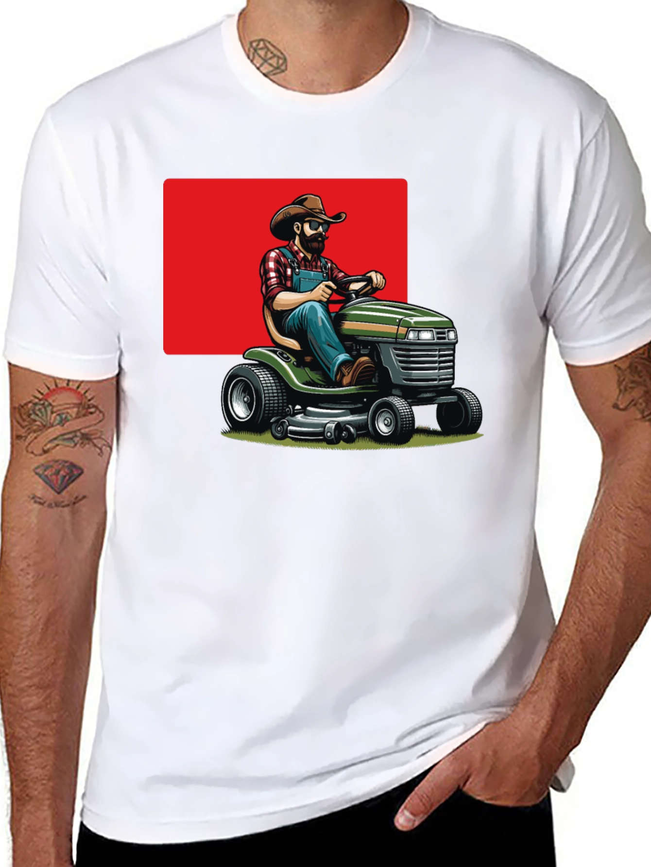 Man on Mower T-Shirt - Black Cotton Tee