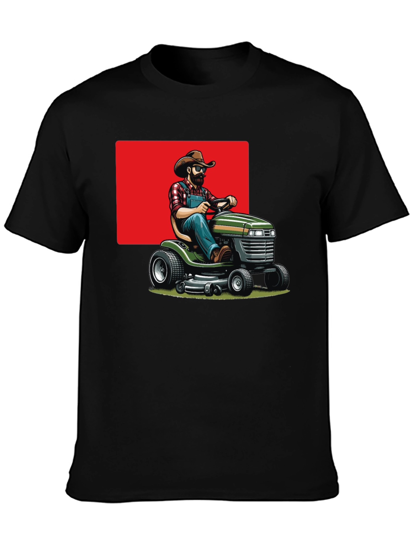 Man on Mower T-Shirt - Black Cotton Tee