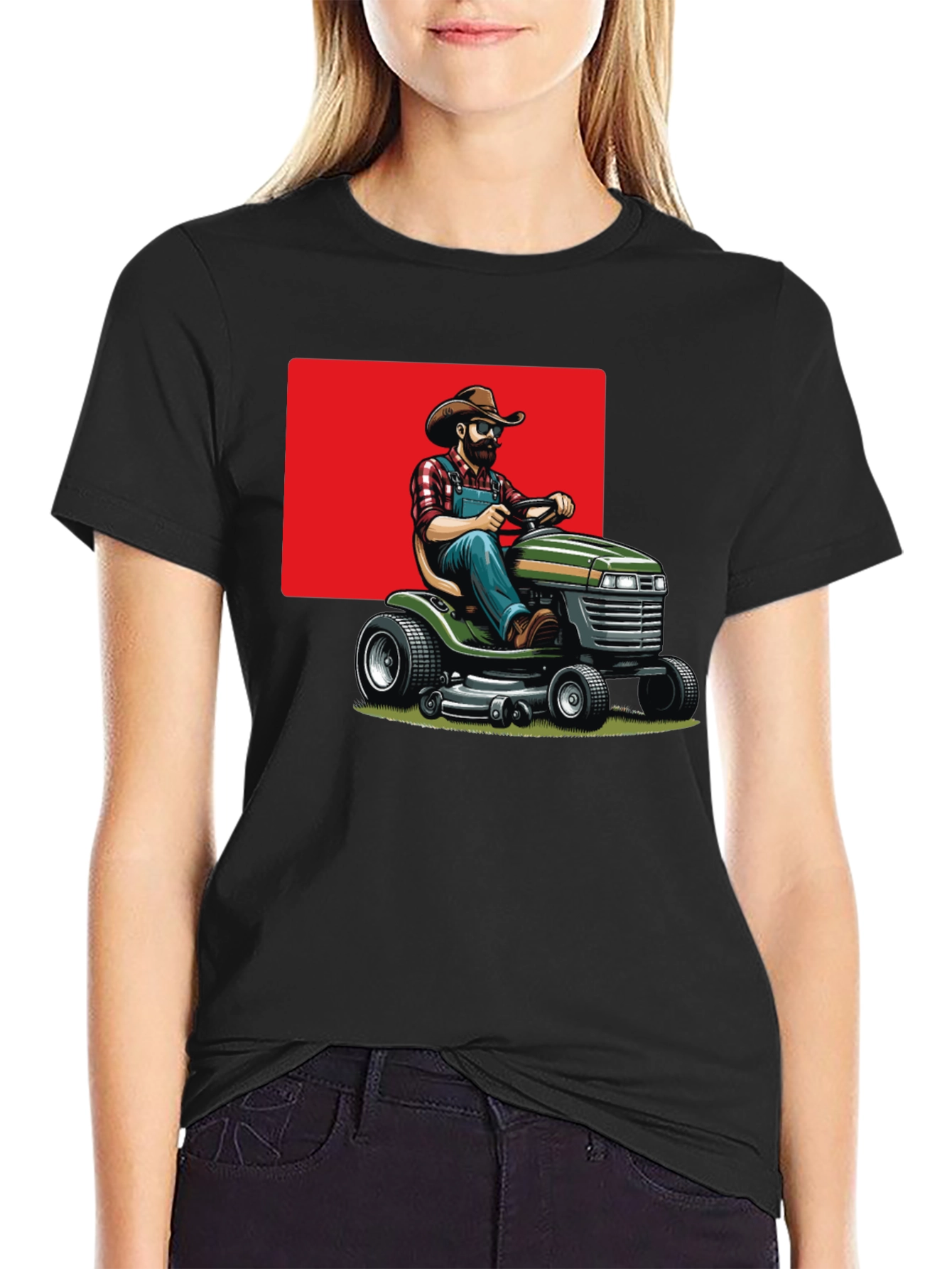 Man on Mower T-Shirt - Black Cotton Tee
