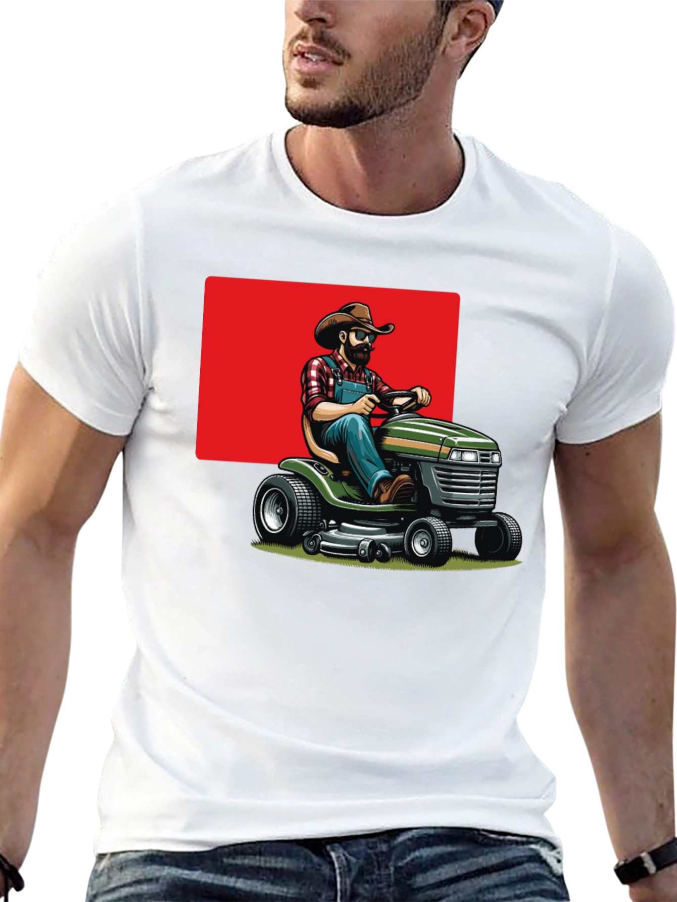 Man on Mower T-Shirt - Black Cotton Tee