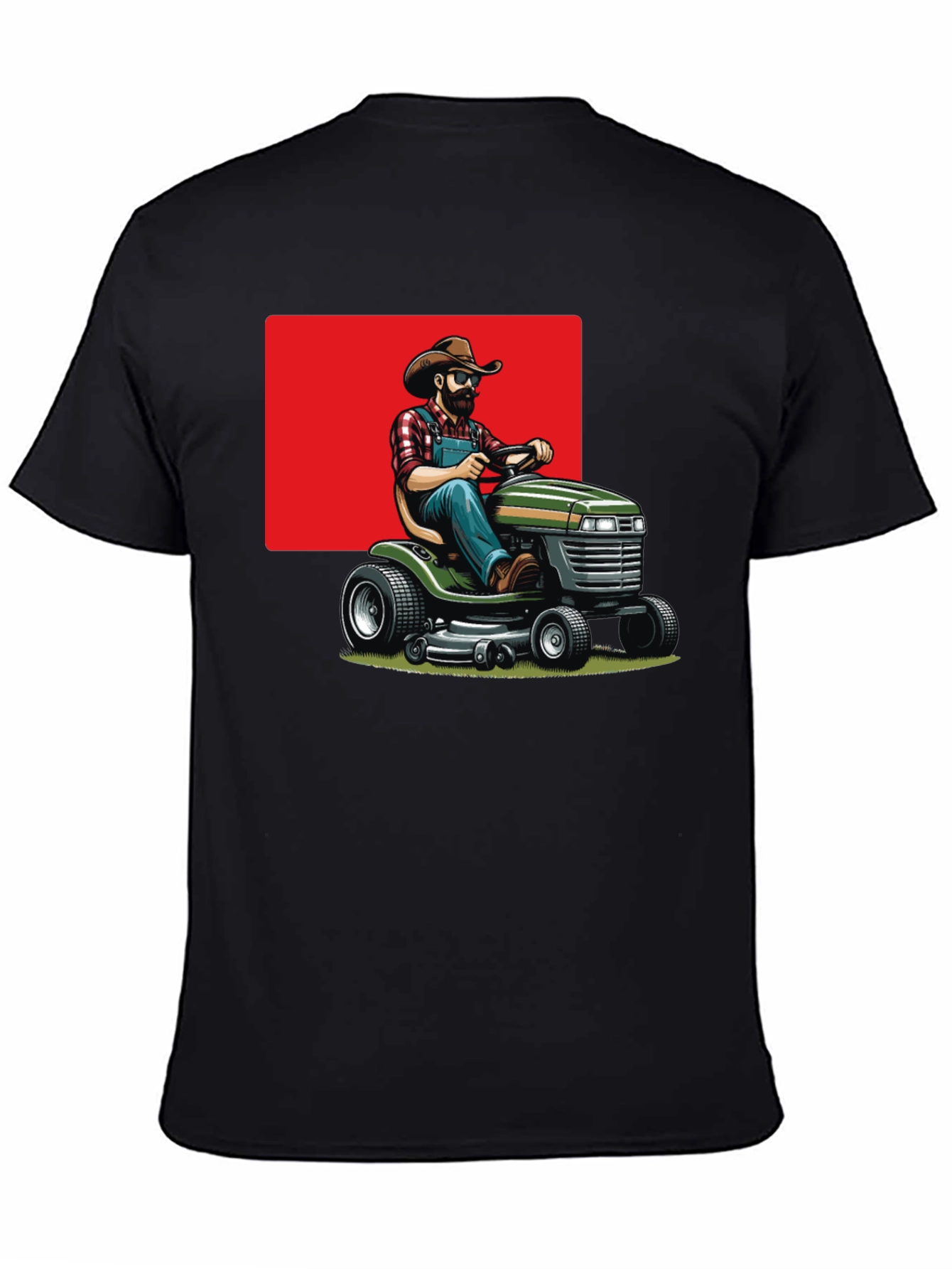 Man on Mower T-Shirt - Black Cotton Tee