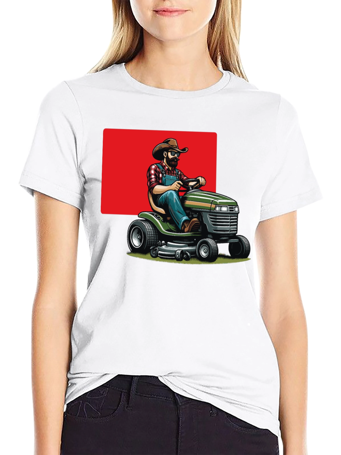 Man on Mower T-Shirt - Black Cotton Tee