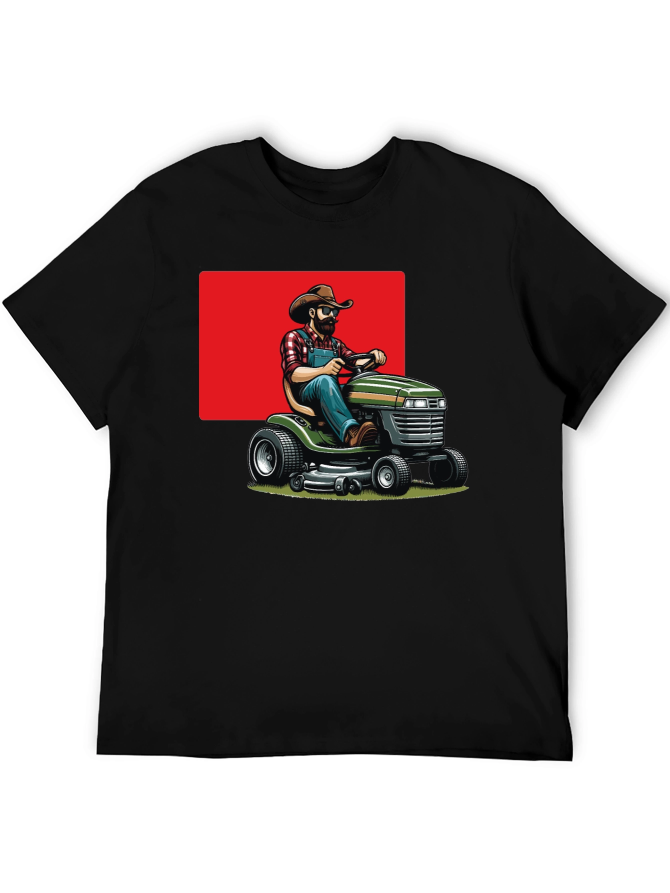 Man on Mower T-Shirt - Black Cotton Tee