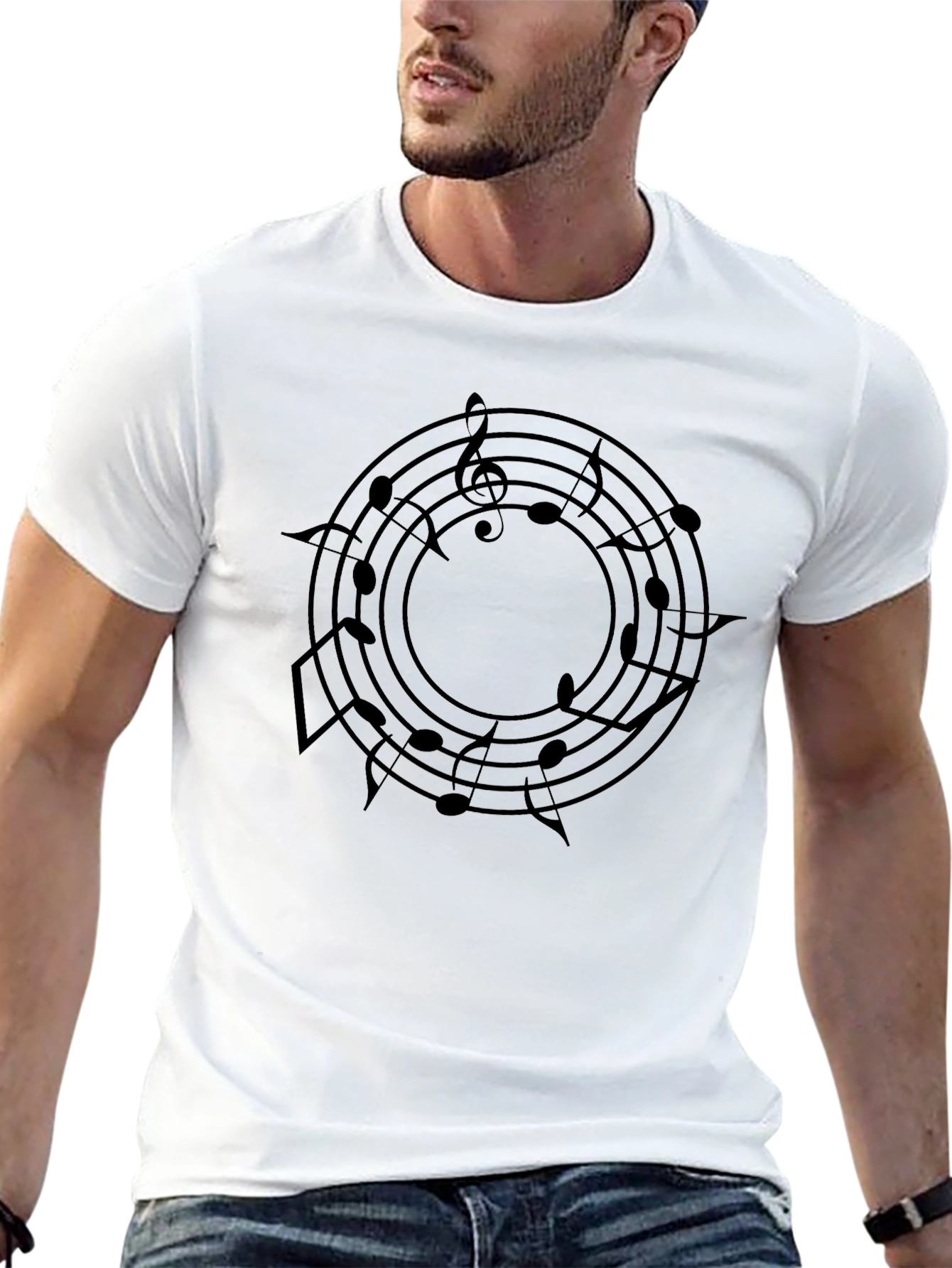 Musical Notes Circle Black T-Shirt