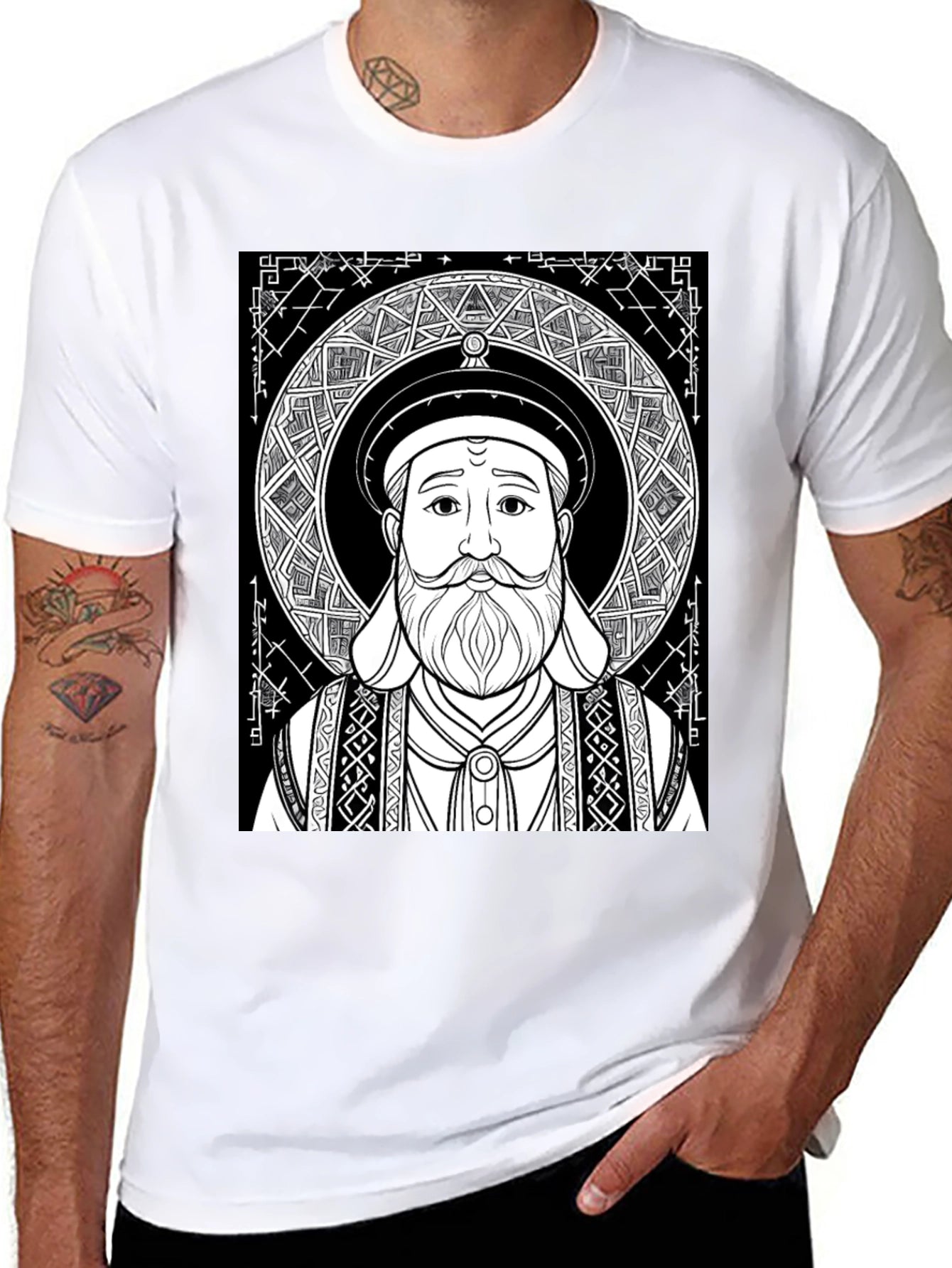 Black Graphic Tee - Intricate Portrait Design