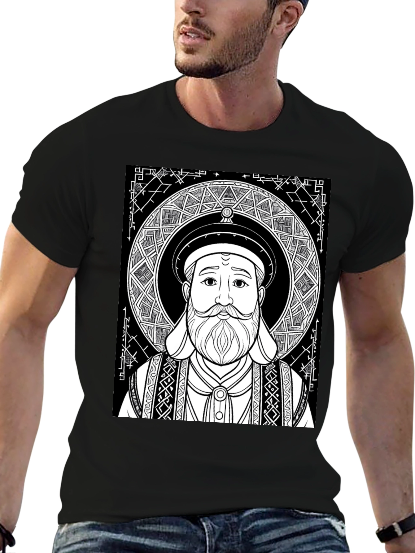 Black Graphic Tee - Intricate Portrait Design