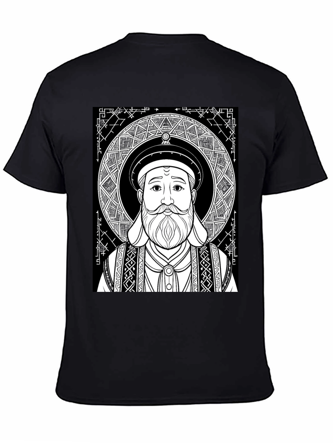 Black Graphic Tee - Intricate Portrait Design
