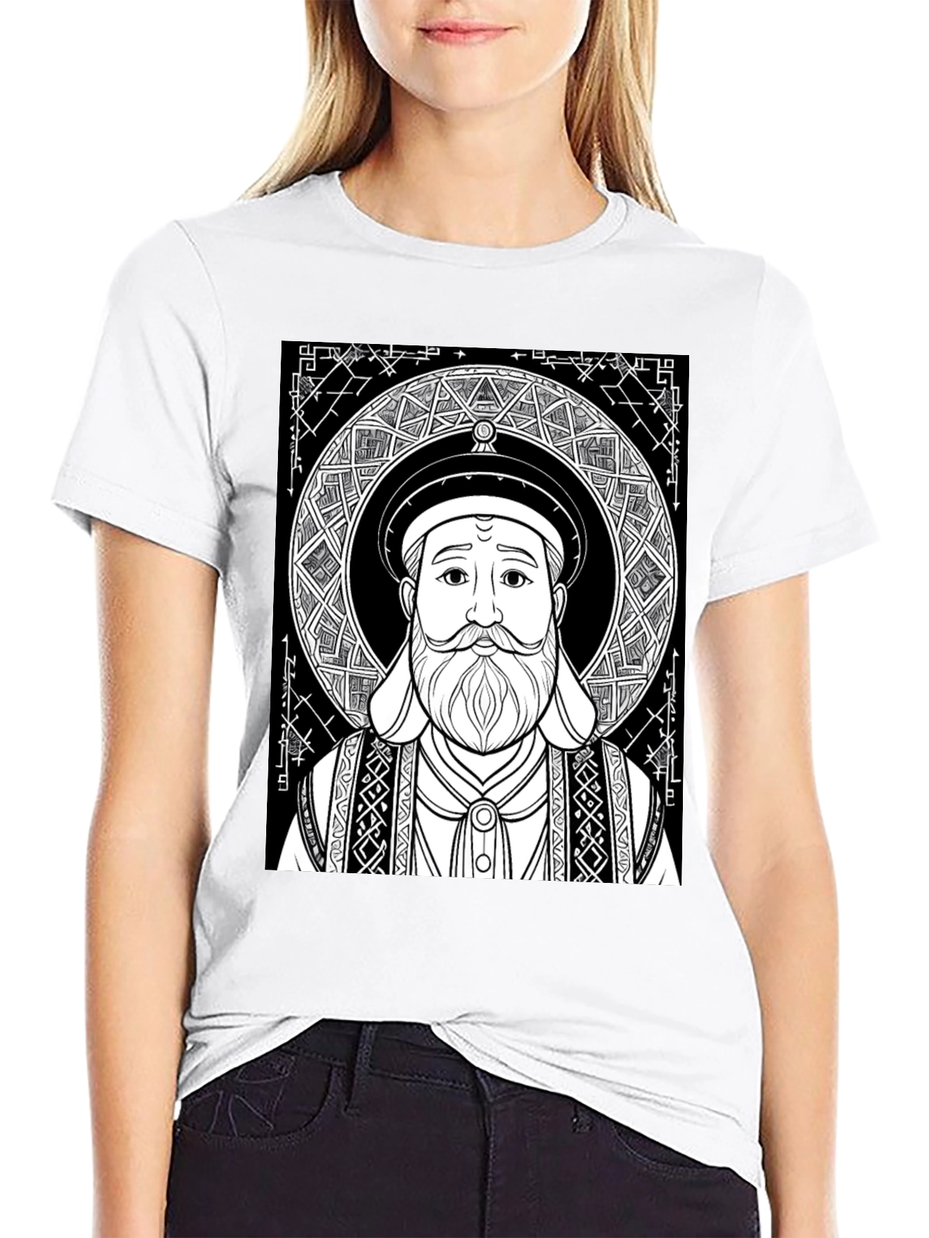 Black Graphic Tee - Intricate Portrait Design