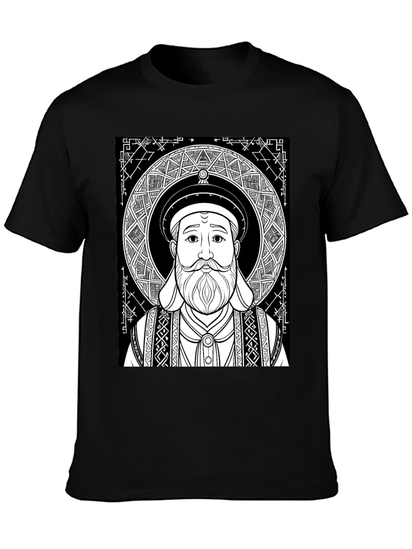 Black Graphic Tee - Intricate Portrait Design