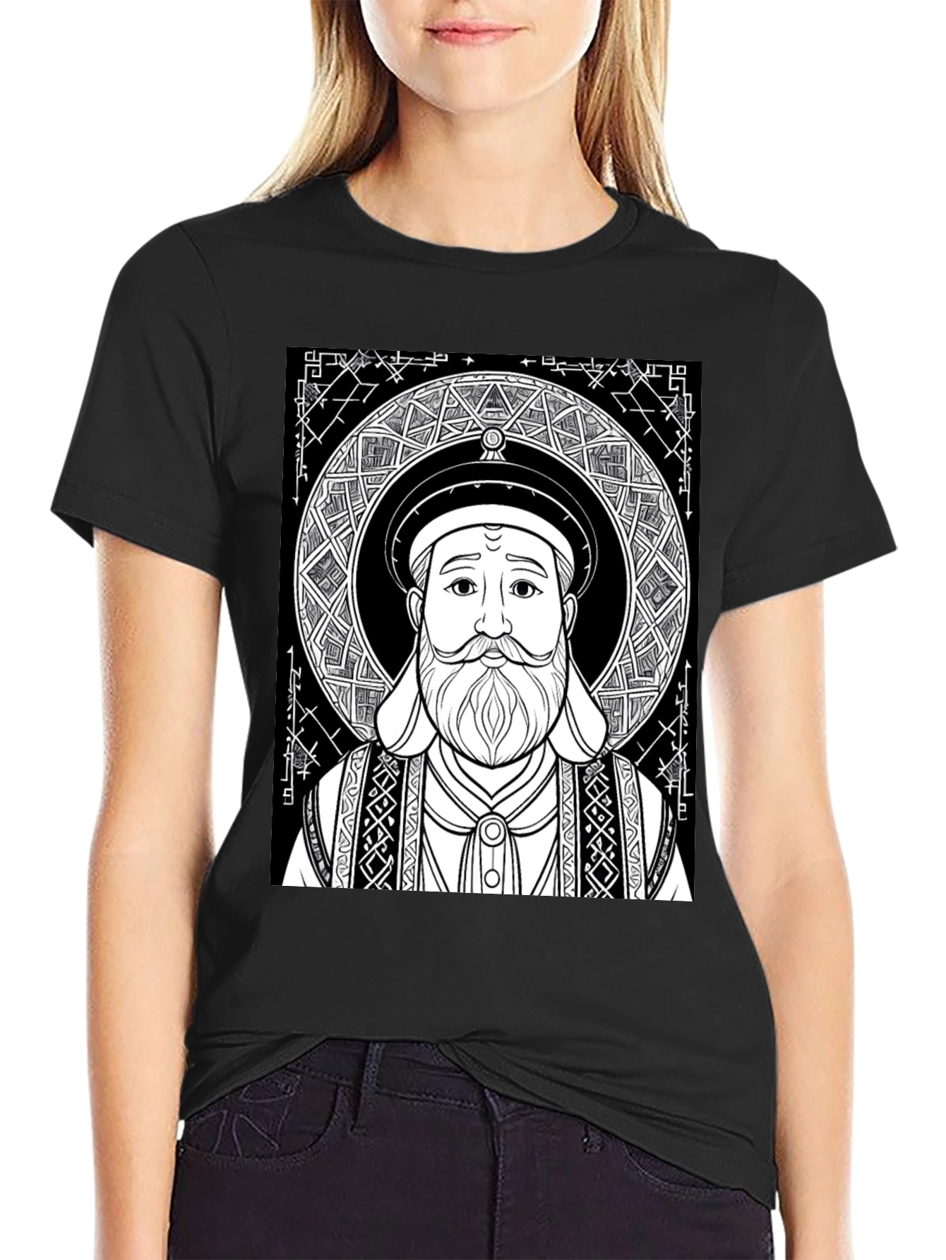 Black Graphic Tee - Intricate Portrait Design