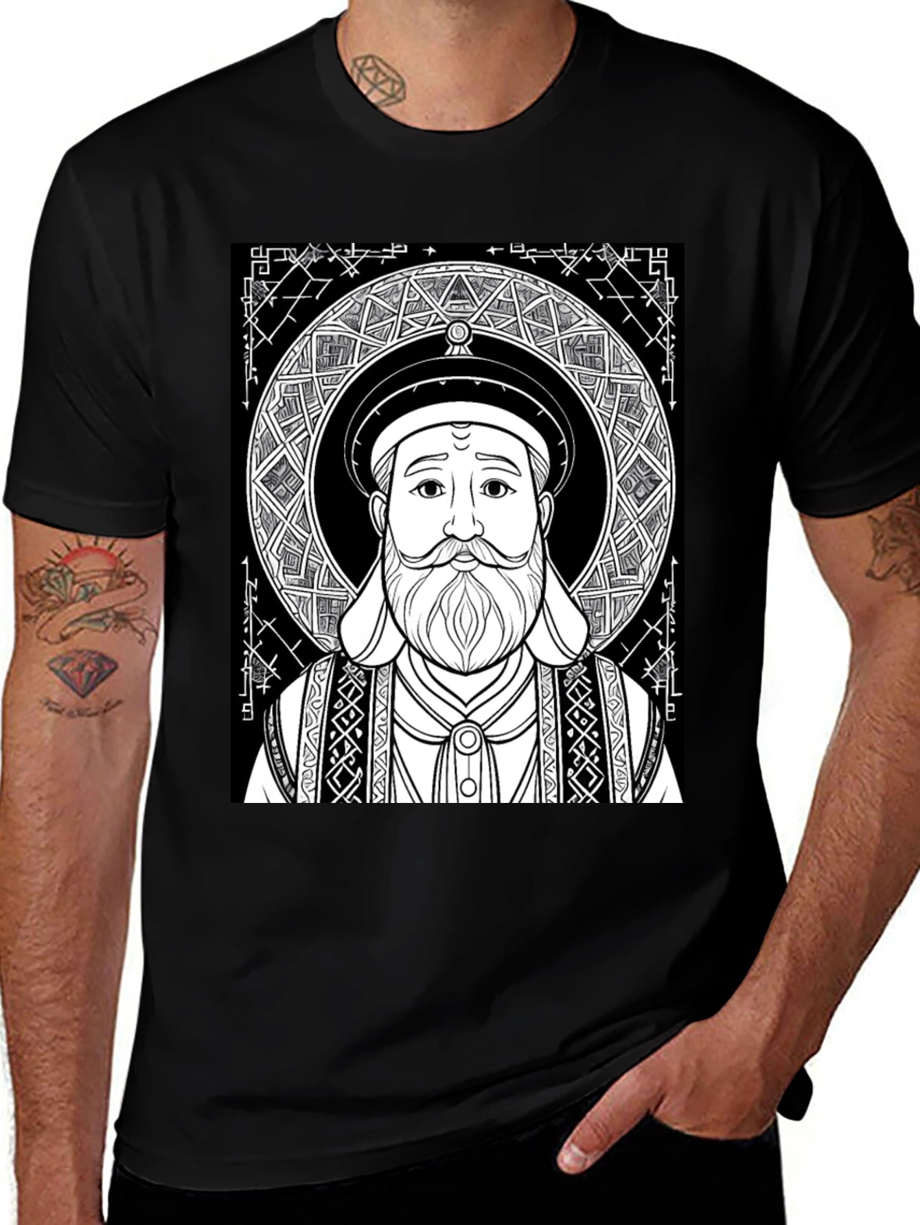 Black Graphic Tee - Intricate Portrait Design