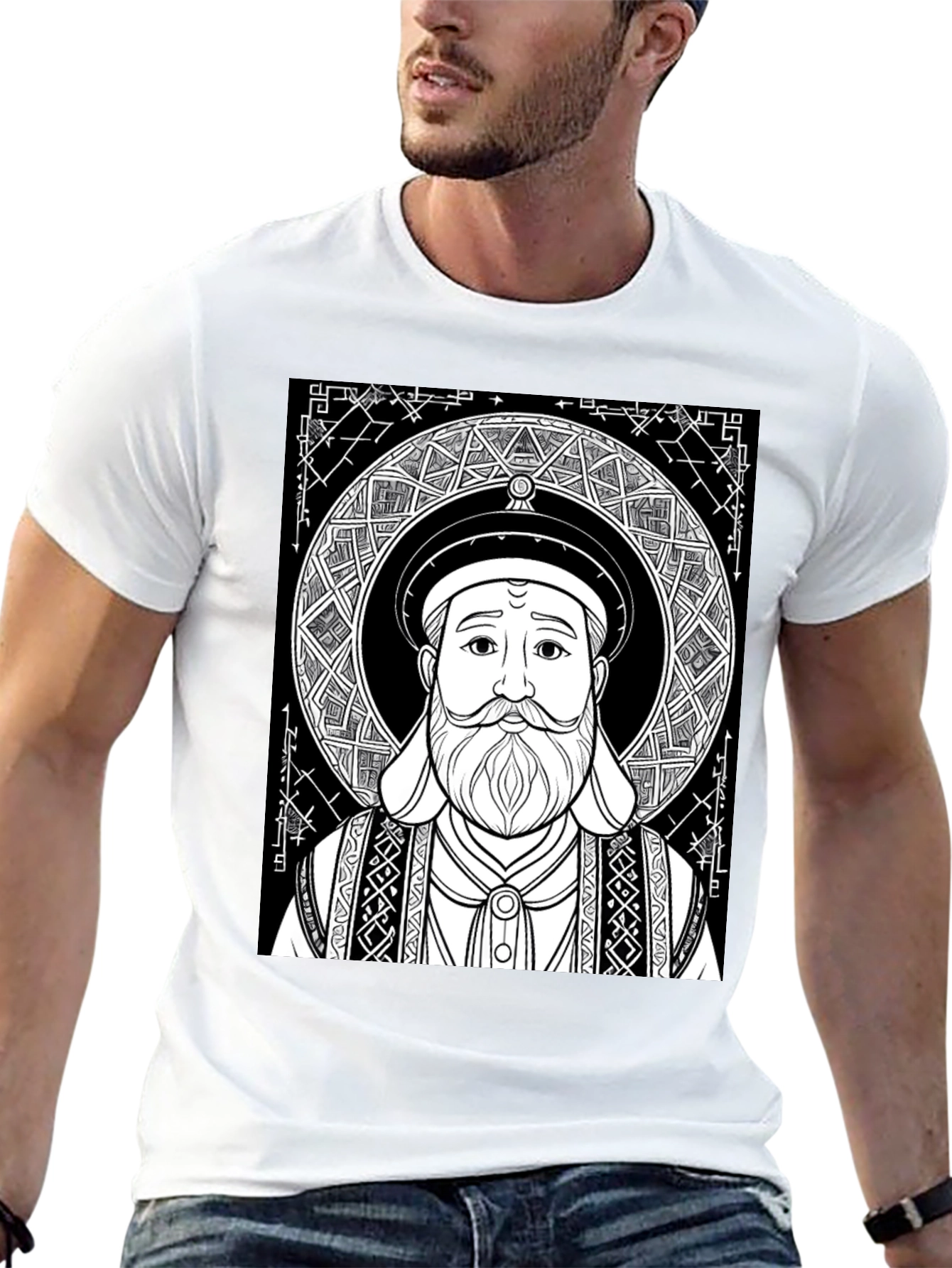 Black Graphic Tee - Intricate Portrait Design