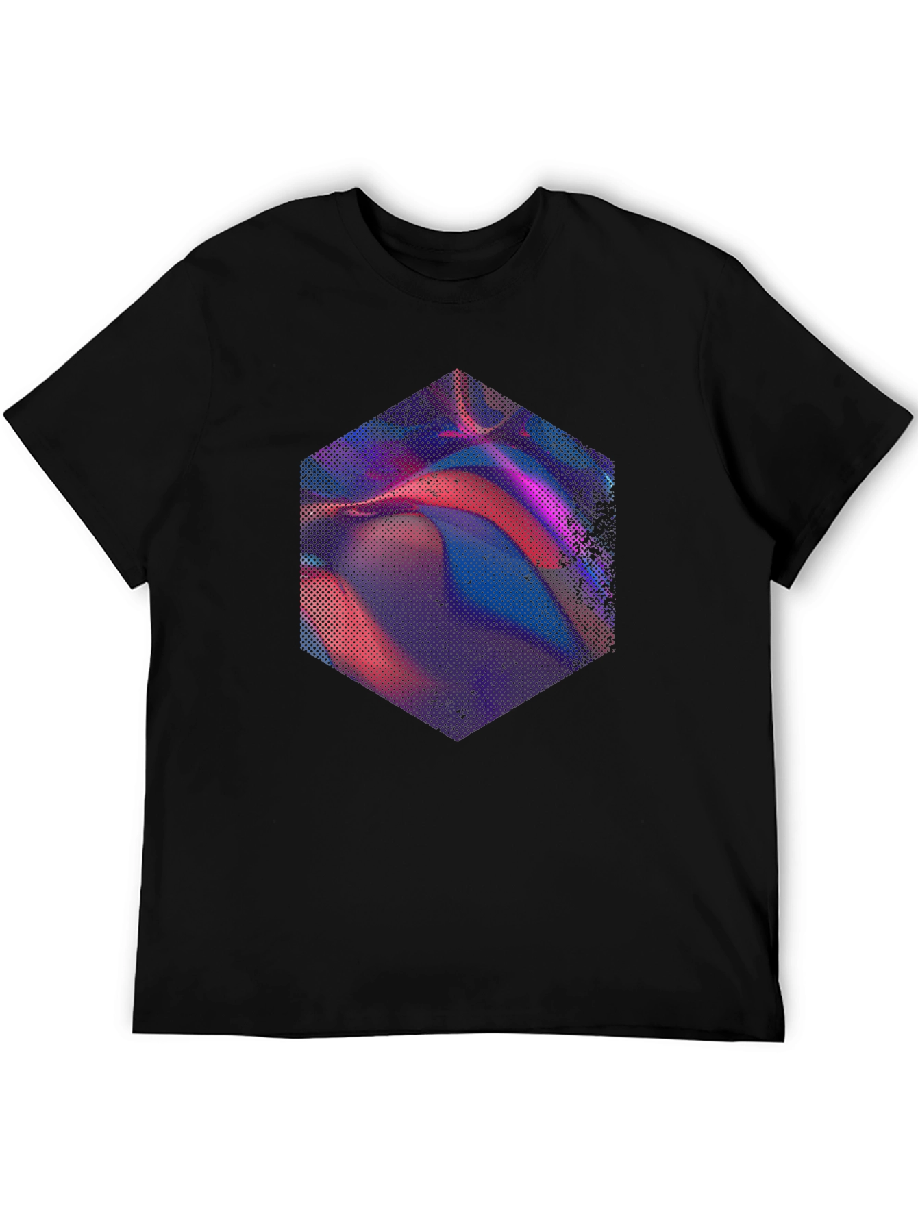 Abstract Hexagon Graphic Tee - Modern Mens Black T-Shirt