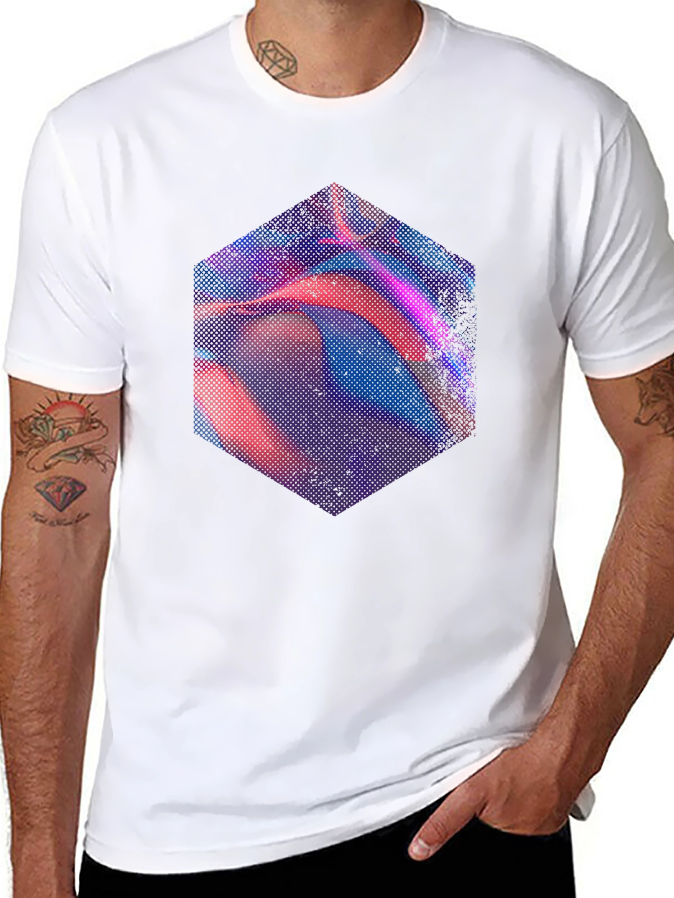 Abstract Hexagon Graphic Tee - Modern Mens Black T-Shirt