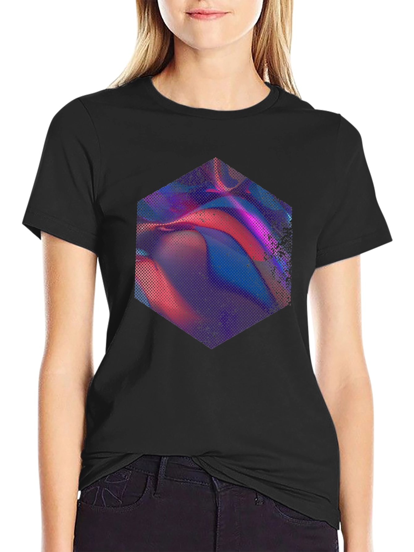 Abstract Hexagon Graphic Tee - Modern Mens Black T-Shirt