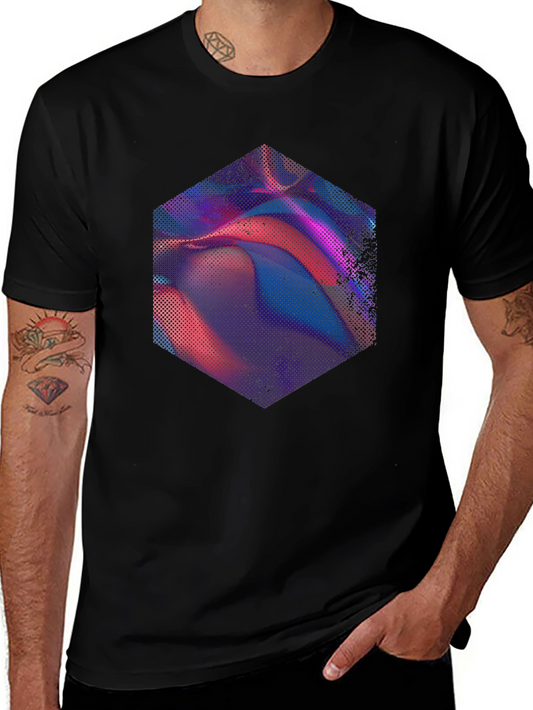 Abstract Hexagon Graphic Tee - Modern Mens Black T-Shirt