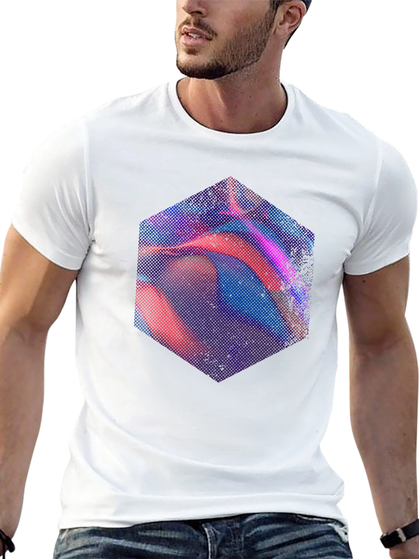 Abstract Hexagon Graphic Tee - Modern Mens Black T-Shirt
