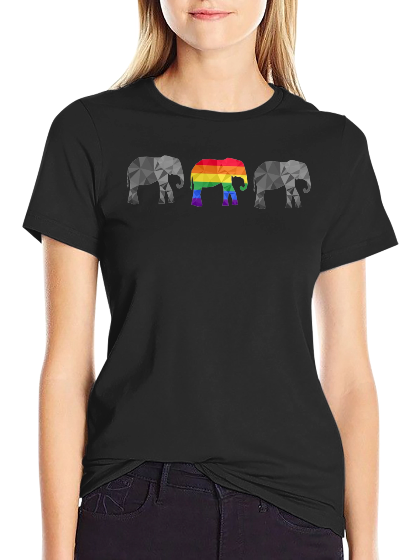 Geometric Elephant Pride T-Shirt - Black Cotton Tee
