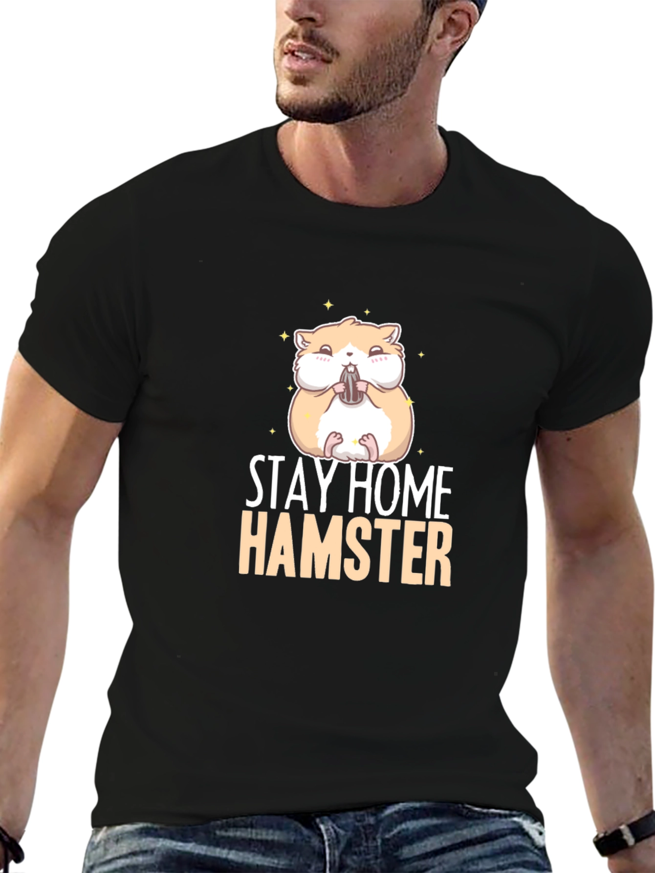 Stay Home Hamster Black T-Shirt