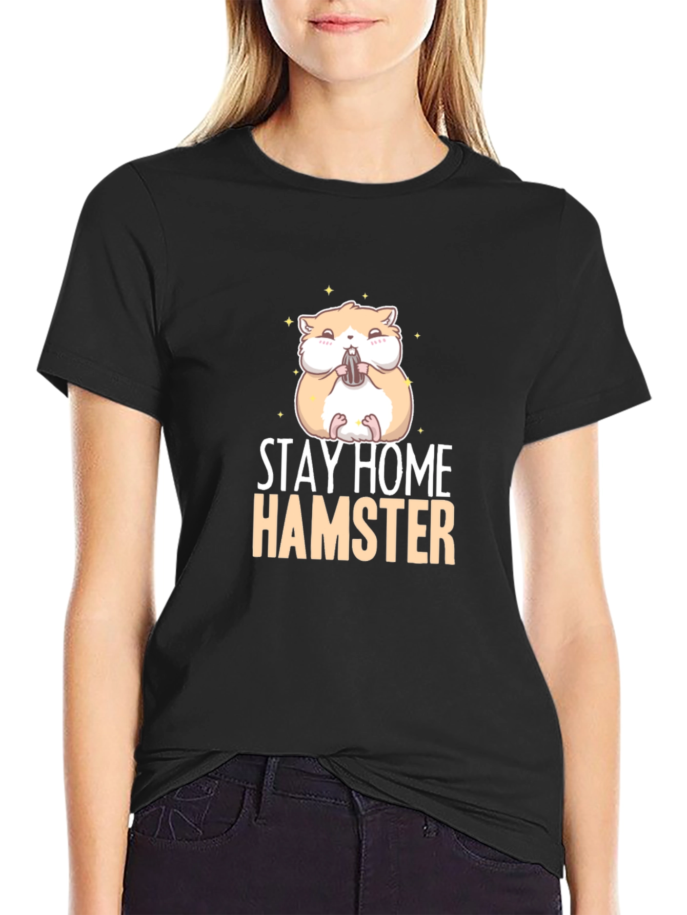 Stay Home Hamster Black T-Shirt