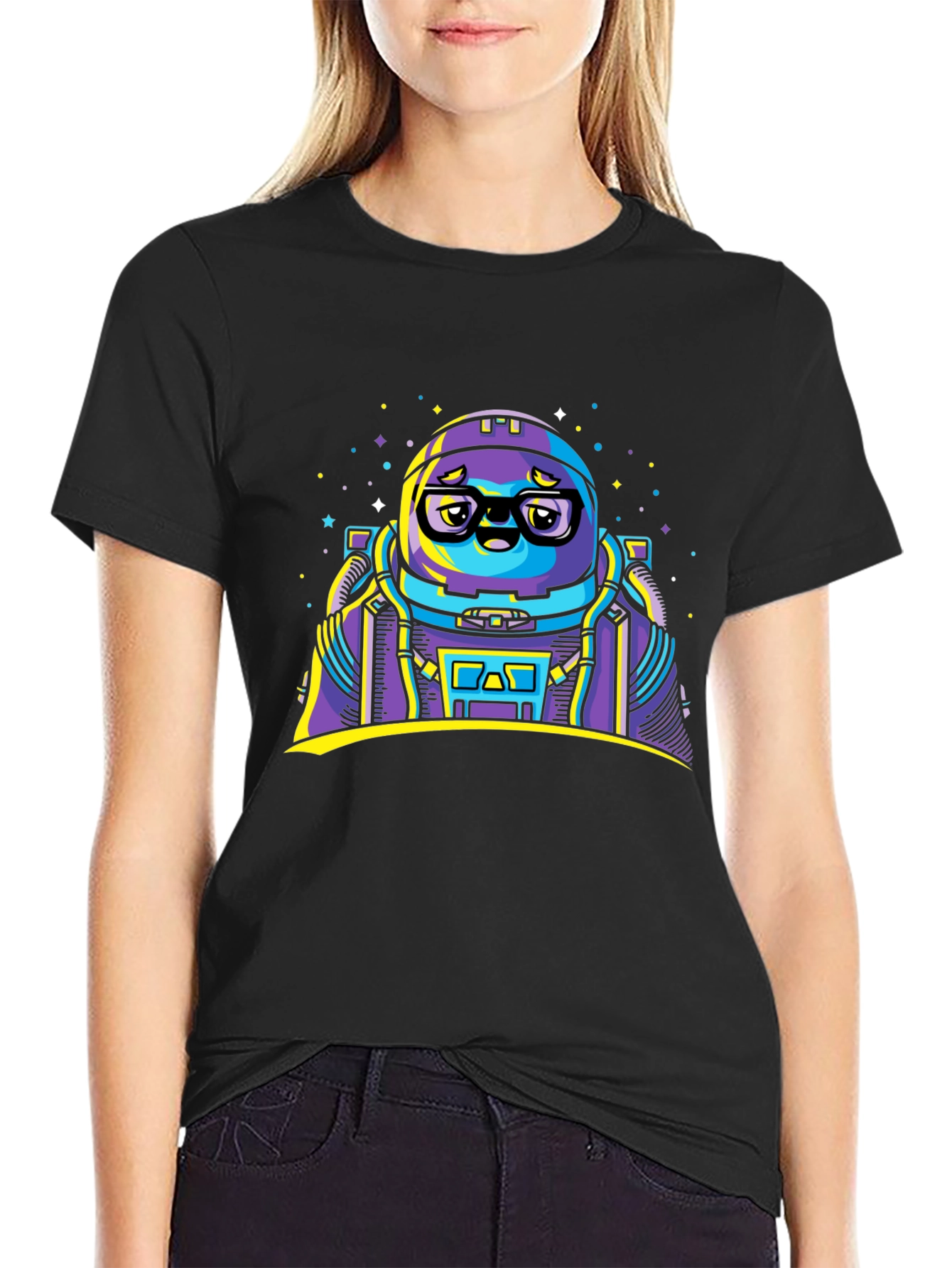 Astronaut Cartoon Graphic Black T-Shirt