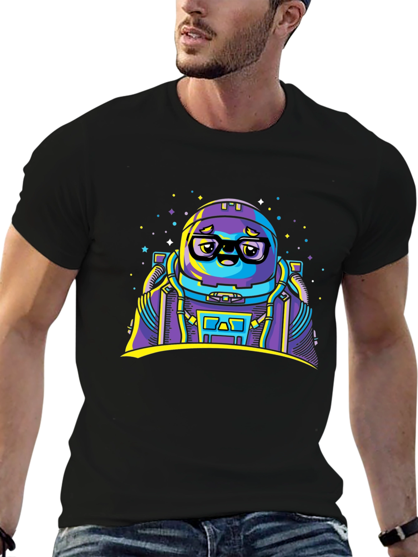 Astronaut Cartoon Graphic Black T-Shirt